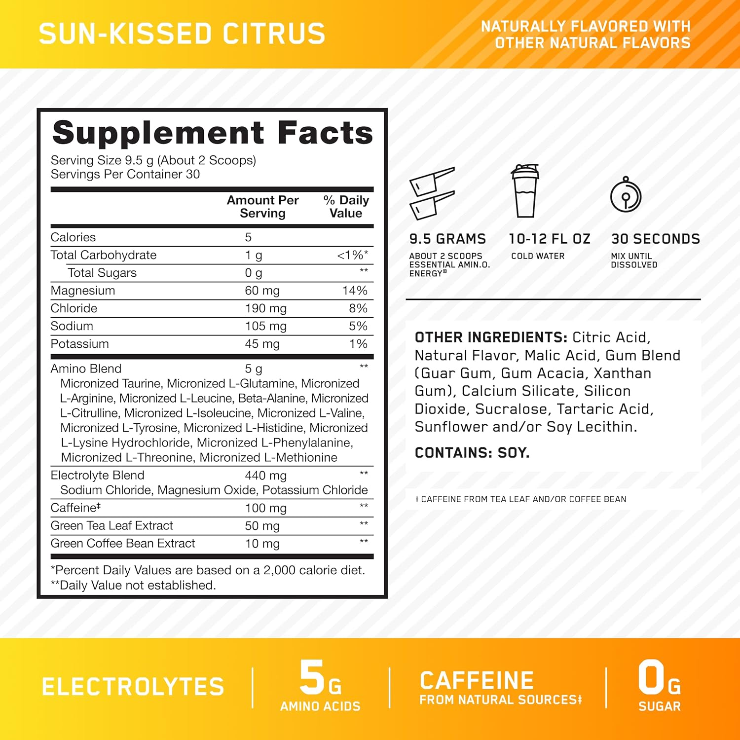 OPTIMUM Nutrition Amino Energy, Sun-Kissed Citrus, 30 Servings, 285G image number 2