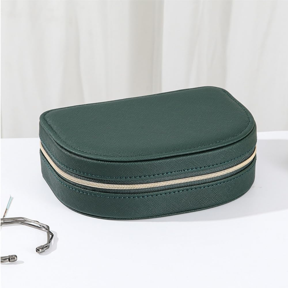 Jindizi Portable Jewelry Box, Small Travel Double Layer PU Leather Mini Jewelry Display Case Earring Necklace Bracelet Ring Organizer Holder Box-Emerald