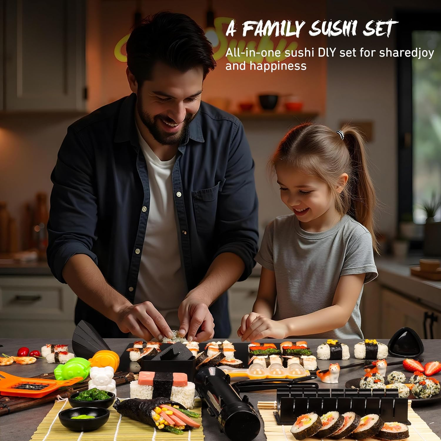 FUNGYAND Sushi Making Kit, 32-In-1 Complete Set with Bazooka Roller, Nigiri & Musubi Presses, Bamboo Mats, Knife, Peeler, Animal Rice Molds, Chopsticks & More &ndash; Perfect for Family Fun image number 3