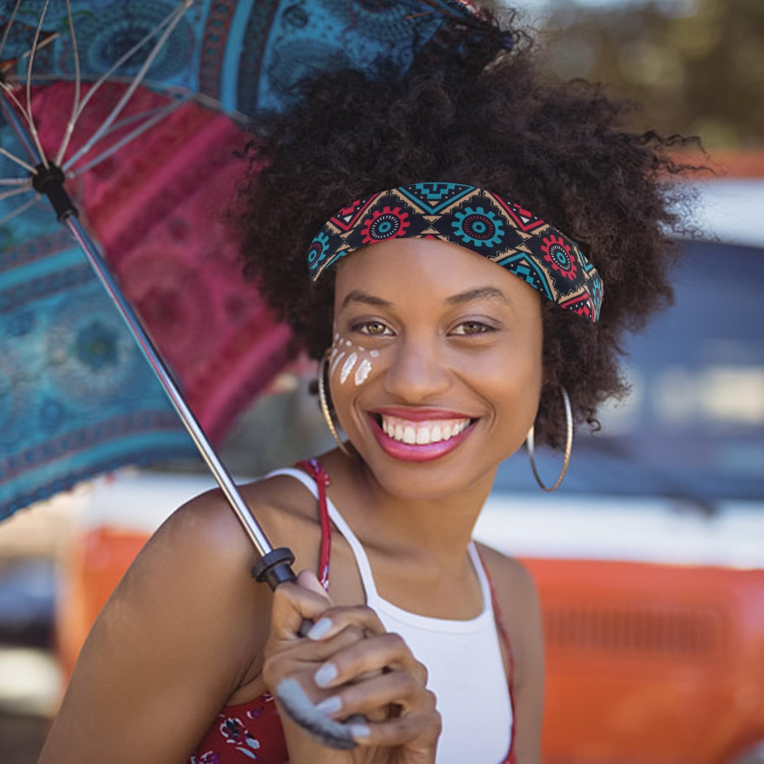 Pack of 6 Stretch Headbands, Retro Printed Headband, Wide Cut Hair Accessories, Sporty Sweat-Absorbing Headband image number 1