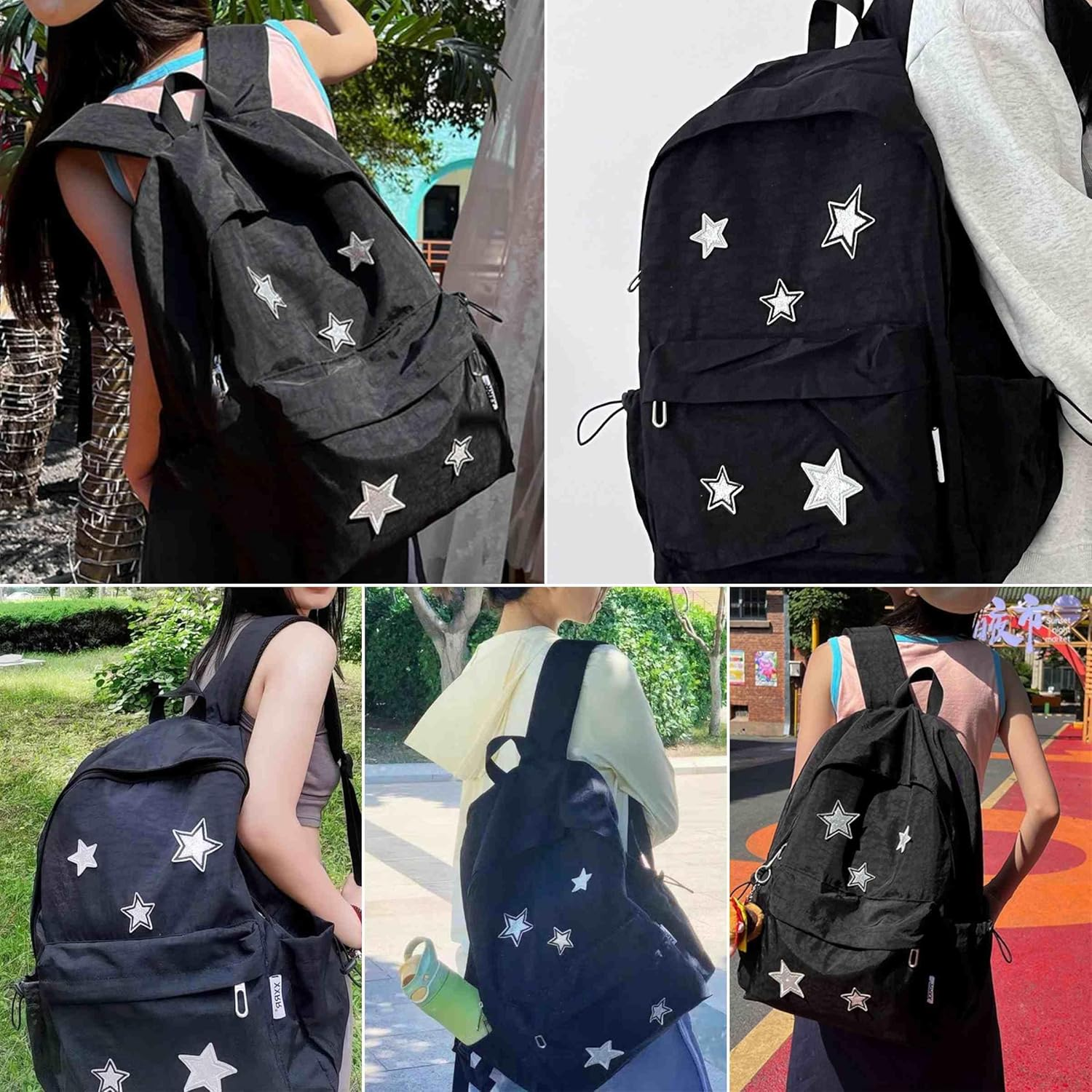 Lefe Liee Cute Y2K Star Backpack for Women, Kawaii Canvas Aesthetic Bookbag, Preppy Grunge Simple Emo Trendy Backpack Bag image number 2