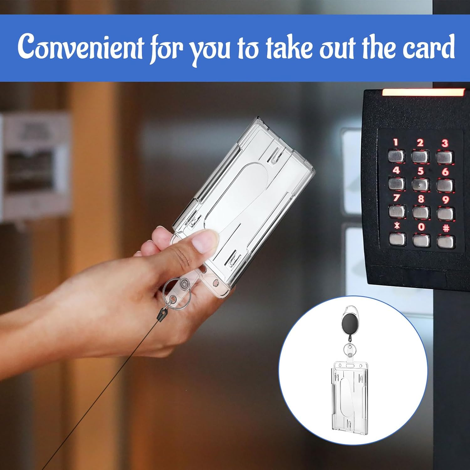 ID Card Holder, 3 Pack Retractable Keychain, Retractable Badge Holder Double Sided Retractable Pass Holder with Retractable Lanyard, Retractable Keychain with Polycarbonate Vertical Thumb Slots. image number 5