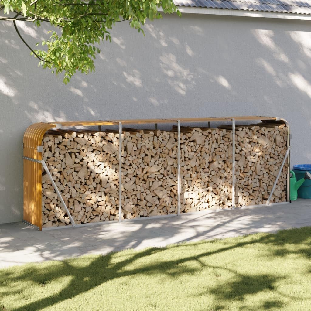 Garden Firewood Rack Outdoor Log Holder Rack Storing Wood Logs, Metal Wood Pile Storage Organizer, Weather-Resistant, Light Brown 300X45X100 Cm Galvanised Steel image number 2