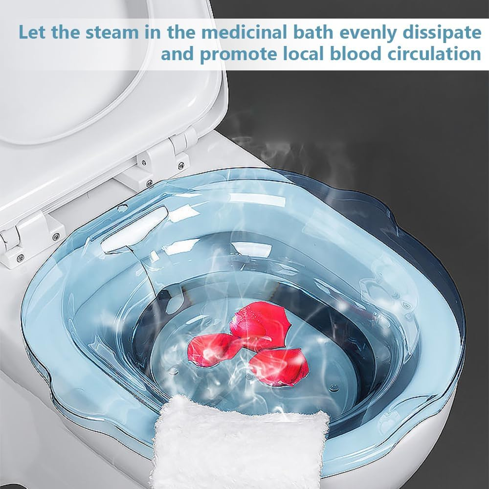 Pet Transparent Blue Sitz Bath Basin, Portable Care Tub, Hemorrhoid Soaking Pot, Ergonomic Design for Fits Standard Toilets, Easy Cleaning image number 4