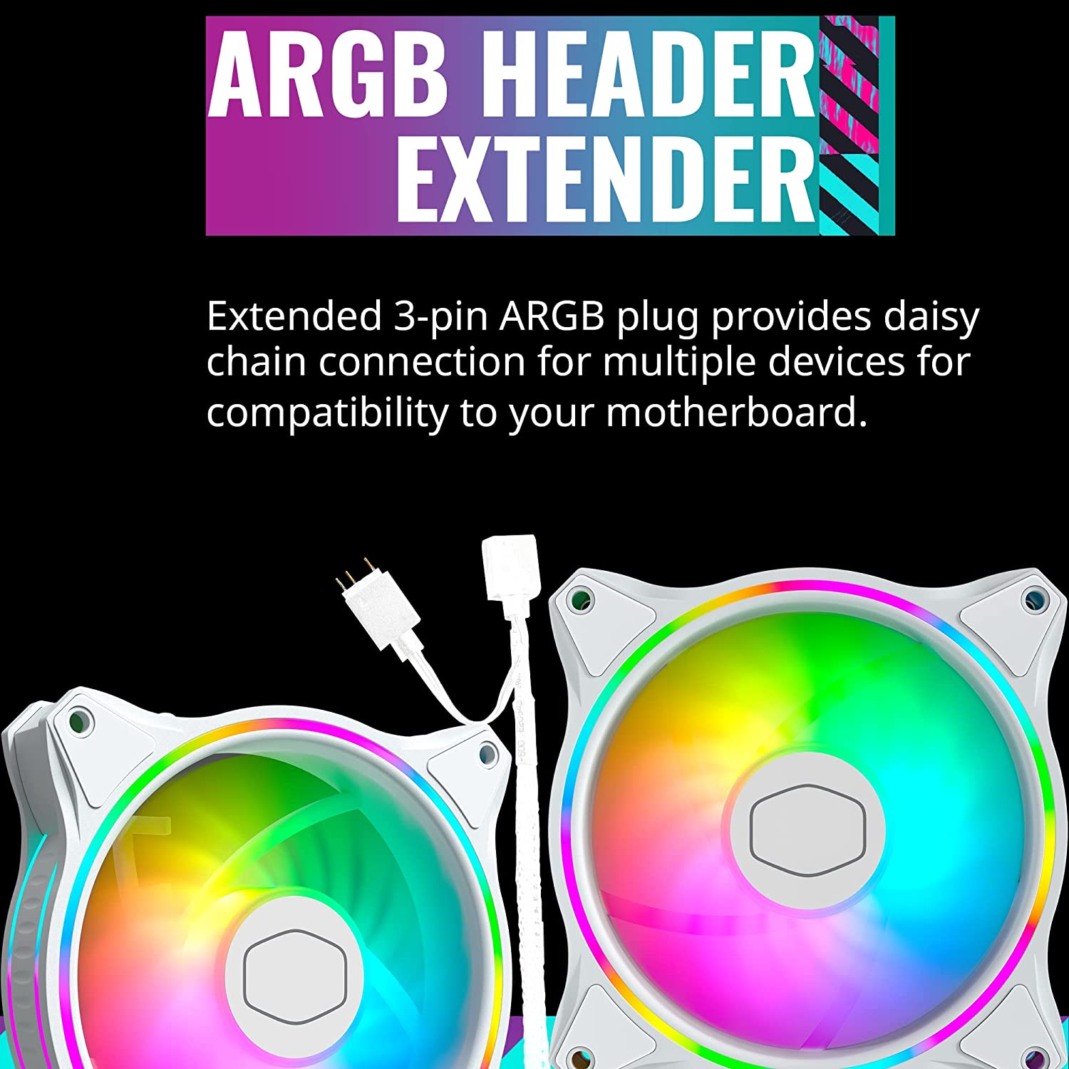 Cooler Master Masterfan MF120 Halo White Fan, Duo-Ring ARGB Customizable Lighting, 120Mm PWM Static Pressure, ARGB Header Extender for PC Case, Liquid and Air Cooler (MFX-B2DW-18NPA-R1) image number 5
