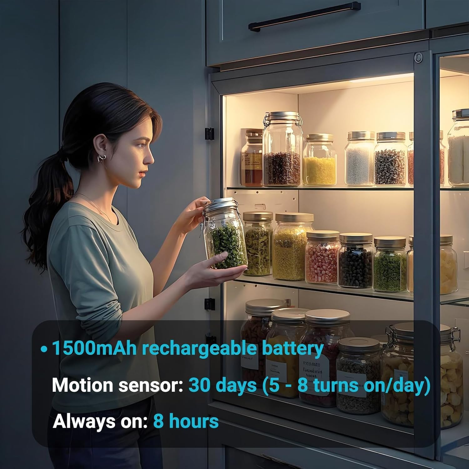 Roagoway under Cabinet Lighting, 2-Pack 40Cm Motion Sensor Lights with 1500Mah Battery, Magnetic Mount Automatic Light for Cabinet Kitchen Bedroom Hallway Indoor image number 4