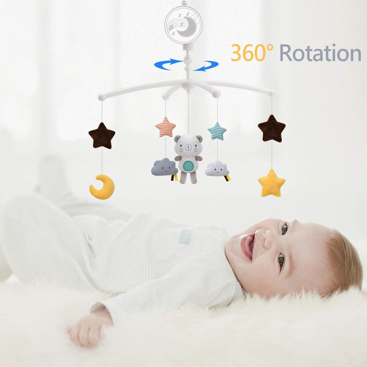 Baby Musical Crib Mobile with Hanging Rotating Toys,Infant Bed Decoration for Newborn Boys and Girls image number 6