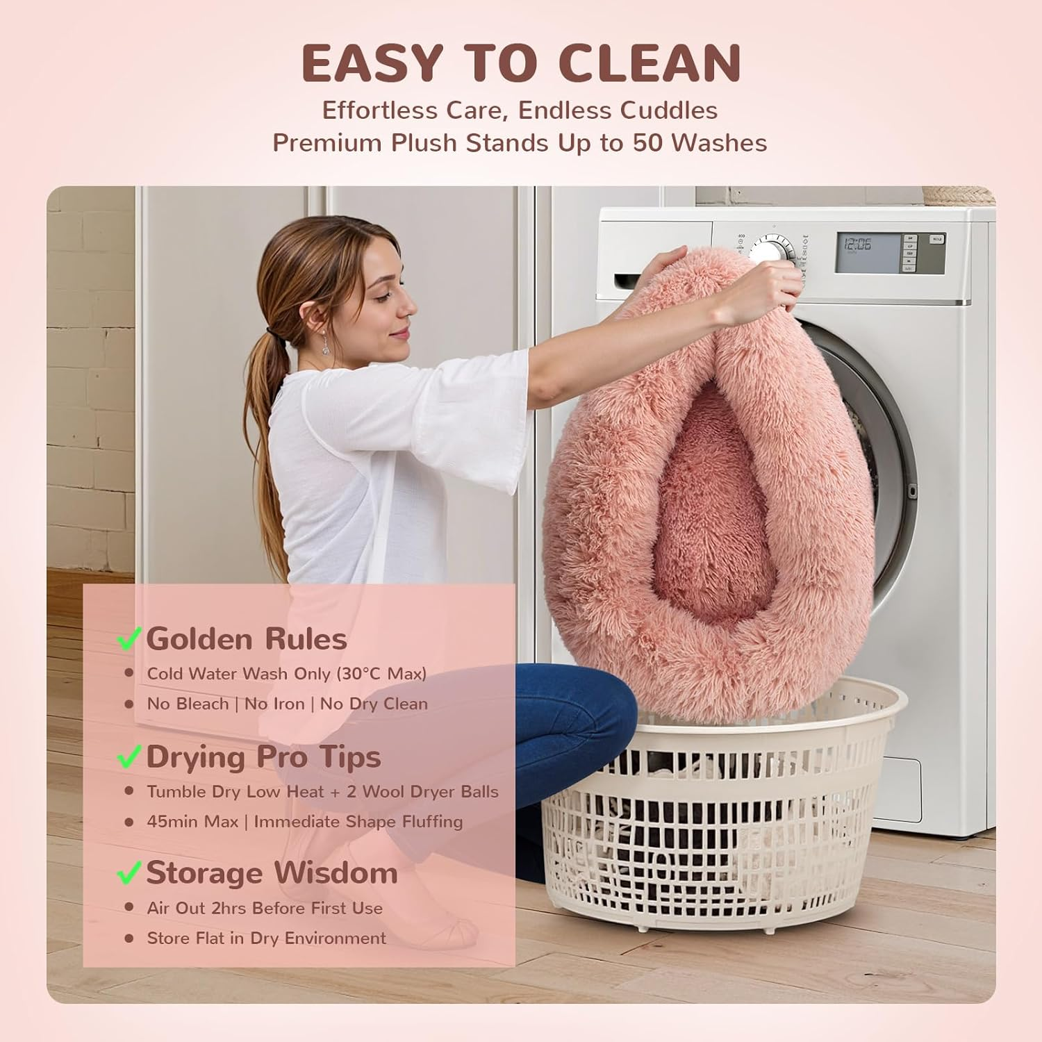 Spring Blossoms - Donut-Shaped Dog and Cat Bed, Non-Slip and Fluffy in Fur, Machine Washable (Fairy Pink, 70Cm) image number 5