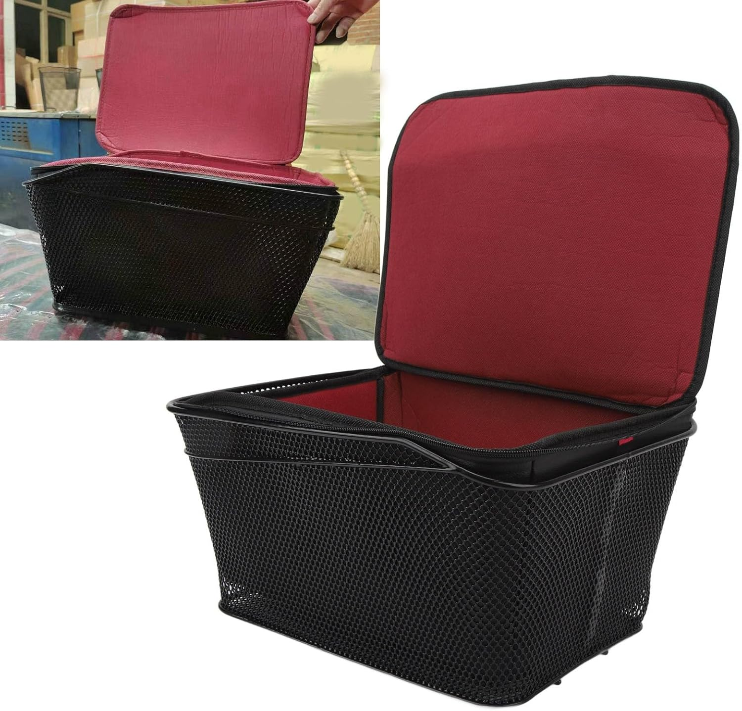 Rear Bike Basket, 20L Large Capacity Bicycle Cargo Rack Storage Basket, Waterproof Metal Wire Bicycle Basket with Lining, Easy Installation with Screw Nut for Most Rear Bike Racks