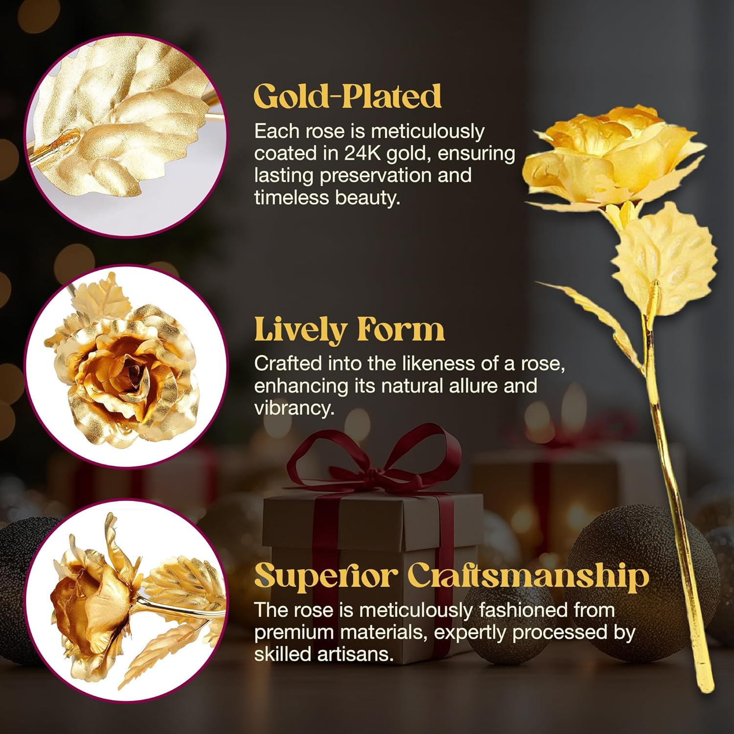 24K Gold Rose with Luxury Gift Box - 10-Inch Golden Rose Metal Single Roses and Valentine'S Day Gifts Idea for Women, Loved Ones, Mom, Wife, Girlfriend, Grandma, Mother'S Day image number 1