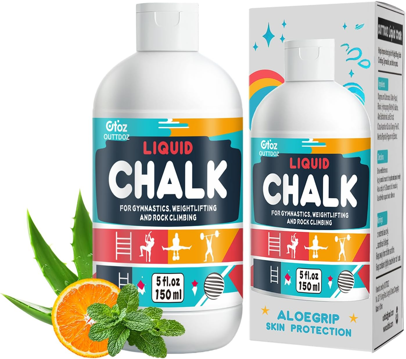 OUTTDOZ 150ML Aloegrip Liquid Chalk, Enhanced Grip & Anti-Slip, Infused with Aloe Vera for Skin Protection, Ideal for Gym, Weightlifting, Rock Climbing, Gymnastics, Barbell image number 1