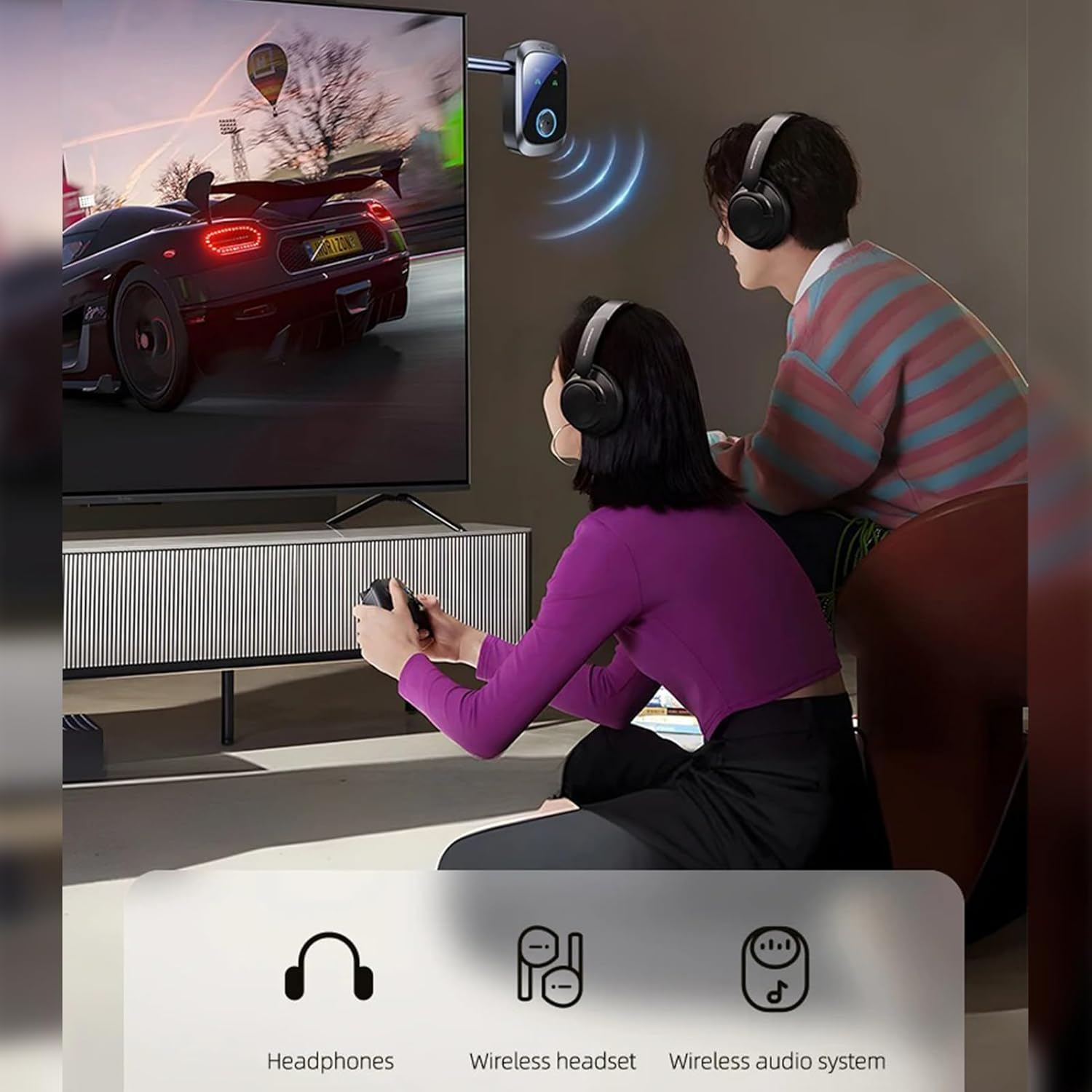 Wireless Adapter - Wireless Transmitter for Tv,Hifi Stereo 2 in 1 Double Connection Multipoint for Game Consoles Tvs Gym Equipment Airplane Pc Car Home Music Headphones Speakers image number 2