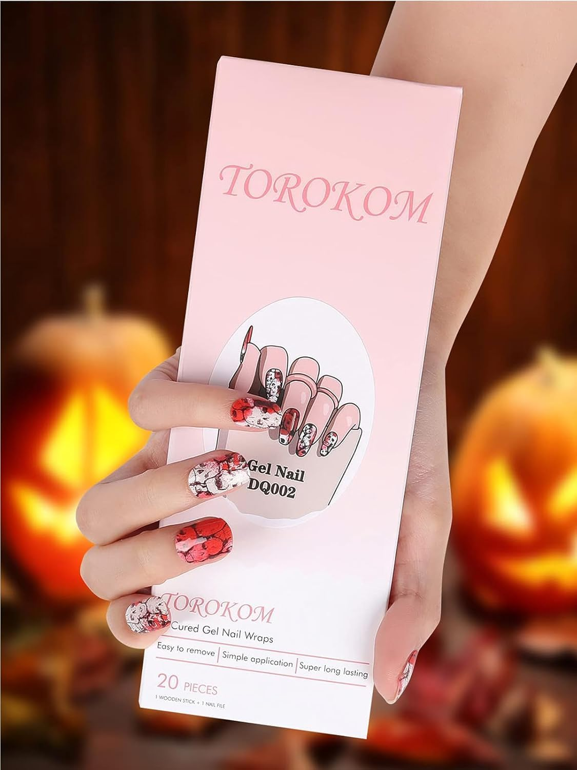 Kalolary Halloween Cured Gel Nails Strips, Bloody Skull ​Gel Nail Polish Strips Long Lasting Waterproof Full Nail Wraps Stickers with Stick, Nail File, Wipes & Sealing(Uv/Led Lamp Required) image number 3