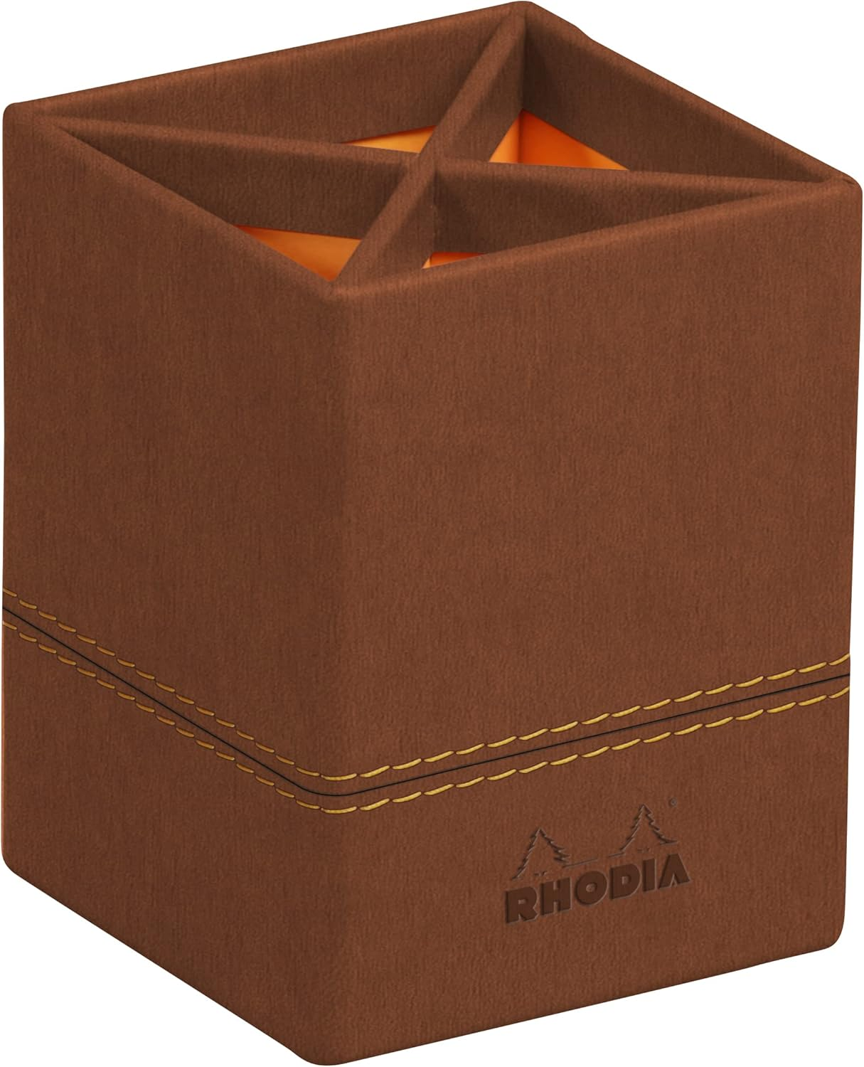 RHODIA 194532C - Peacock Pencil Holder - 8X8X11 Cm - Orange Saddle Stitching - Faux Leather Exterior - Home Office Collection Rhodiarama - Office Organization & Design Storage image number 2