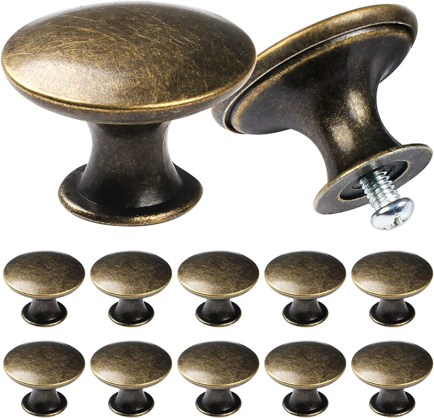 Tsunnee 12PCS Vintage Cabinet Knobs, Chic Drawer Knobs, Antique Brass Kitchen Cupboard Handles, 30Mm round Furniture Door Knobs