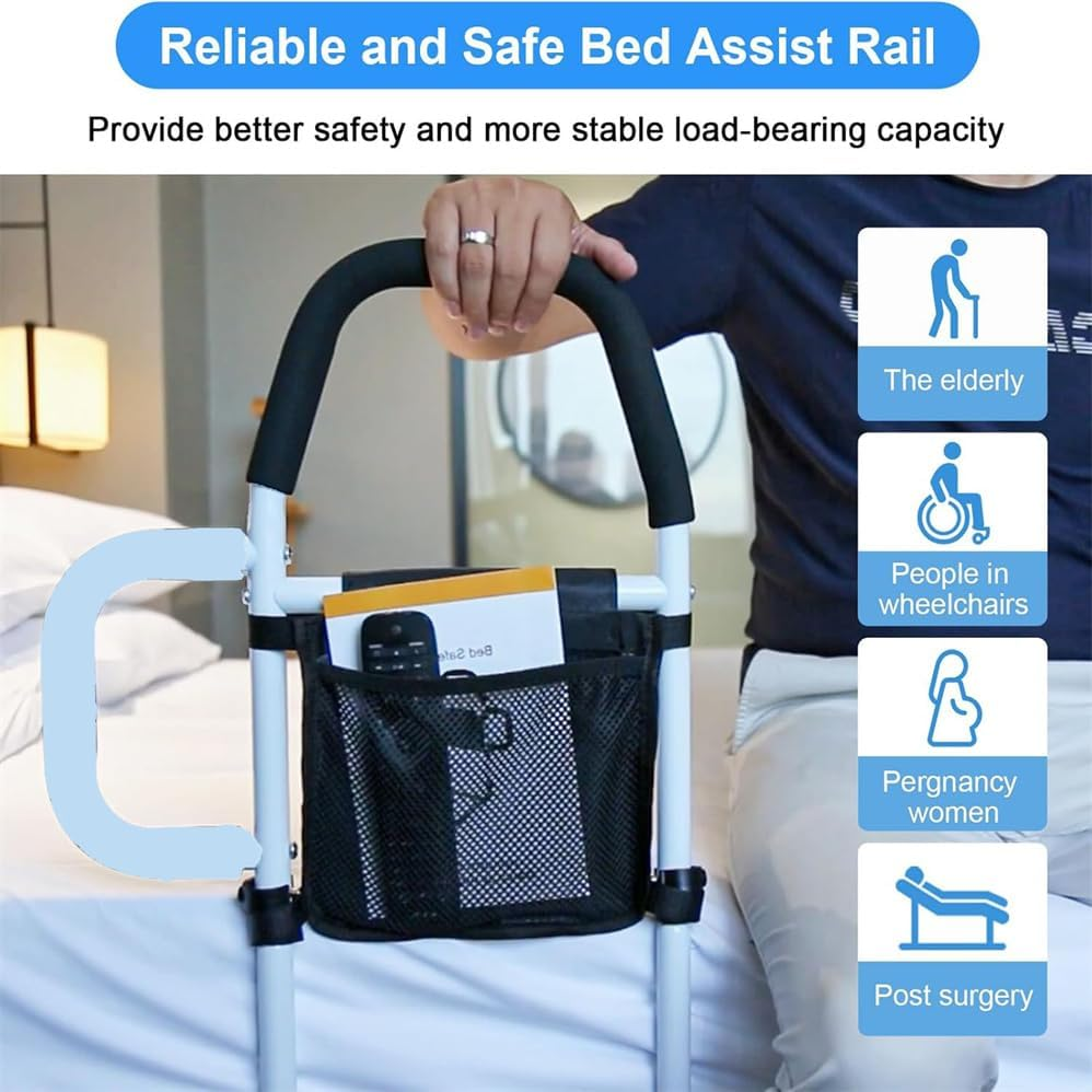 Bed Rails,Bed Rails for Elderly Adults Safety,Bed Auxiliary Railing with Double Handrails and Storage Bags,Elderly Safety Getting up Assistance Device anti Fall Guardrail on the Bed