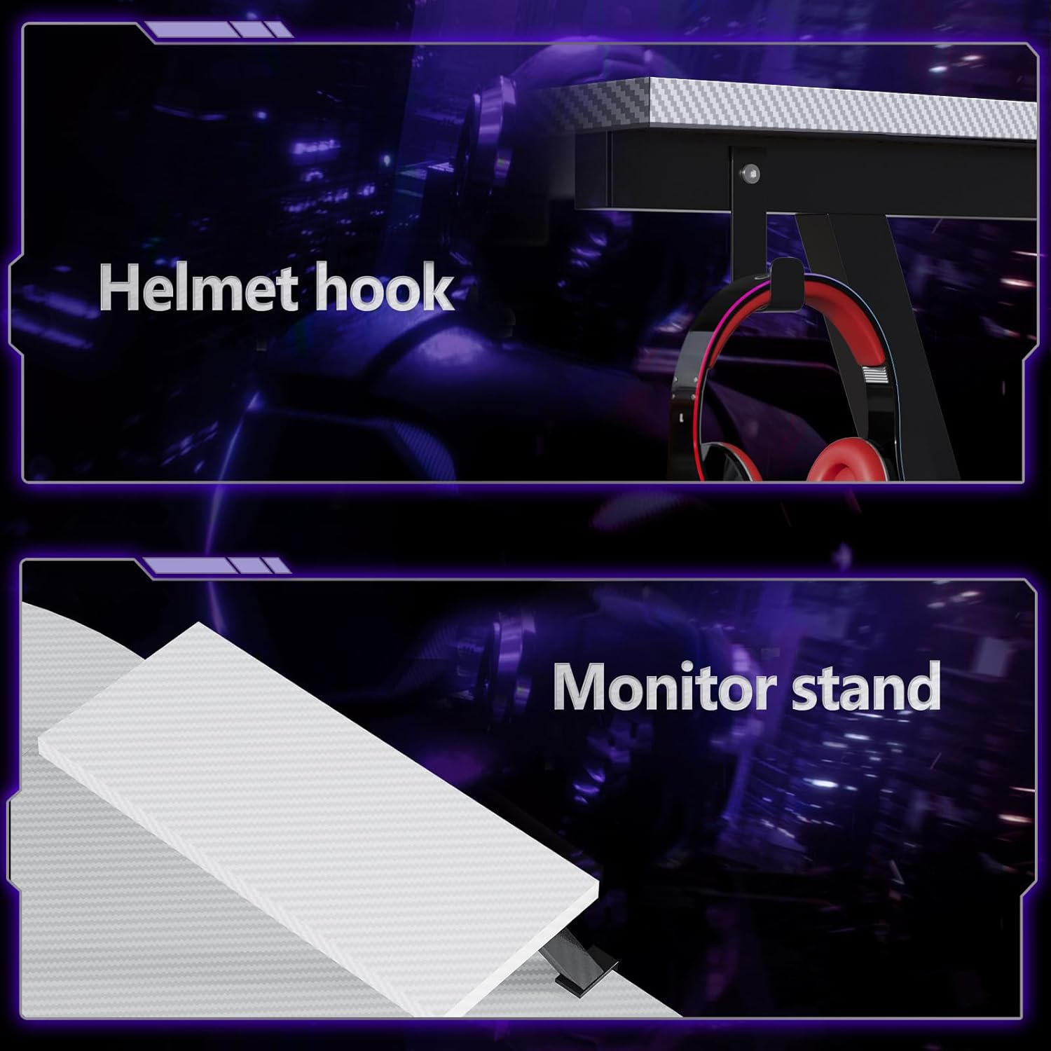 ODK L Shaped Corner Desk, Computer Desk with Monitor Stand, Gaming Desk with round Corner, Computer Workstation for Office Room, Bedroom, Study Room,127 X 127 Cm, Carbon Fiber White image number 5