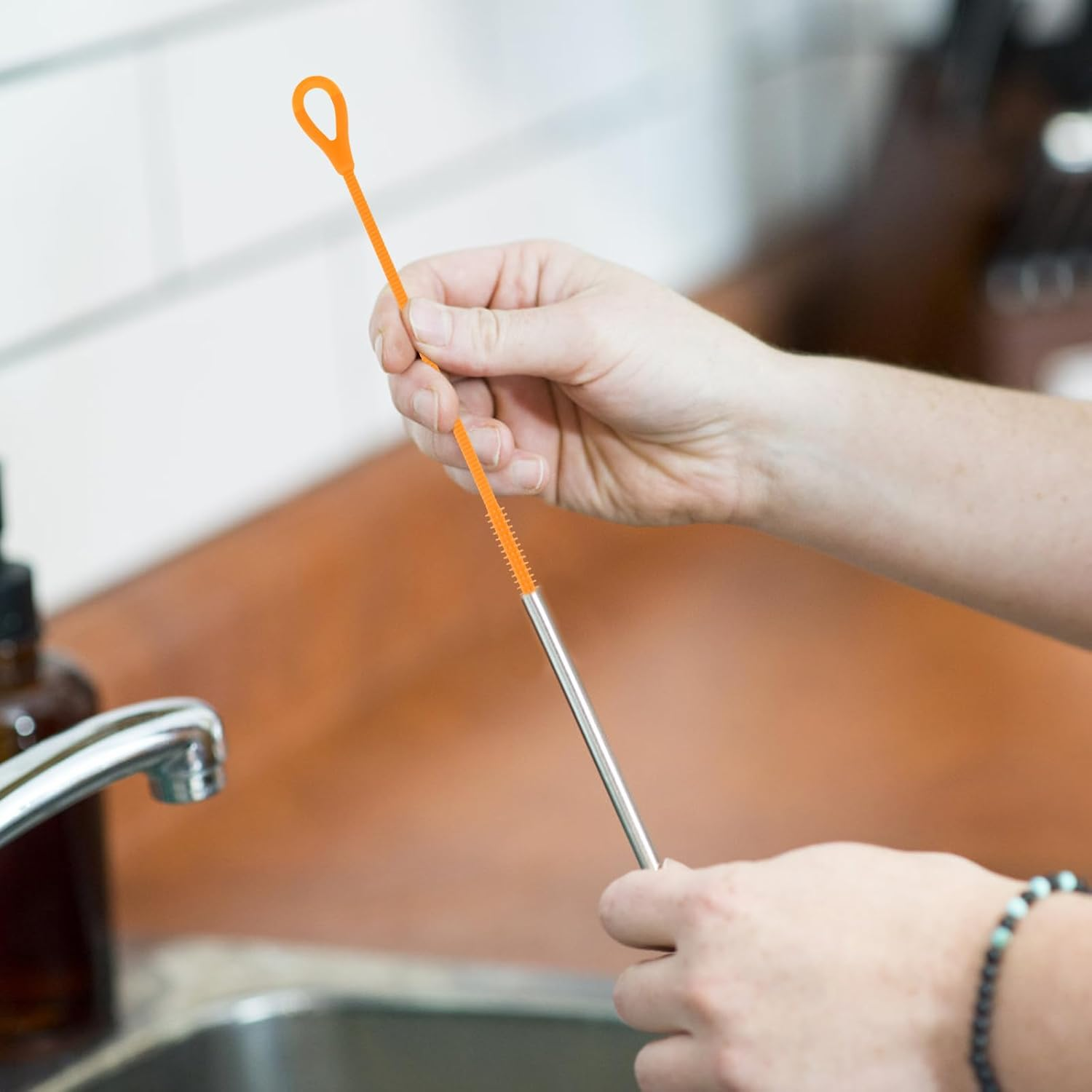 3Pcs Silicone Straw Cleaner Brush Set, Reusable Extra Long Straw Cleaning Tool with 3Mm 6Mm 9Mm Multi-Size Cleaning Accessories for Stanley Cup Water Bottle (Orange) image number 3