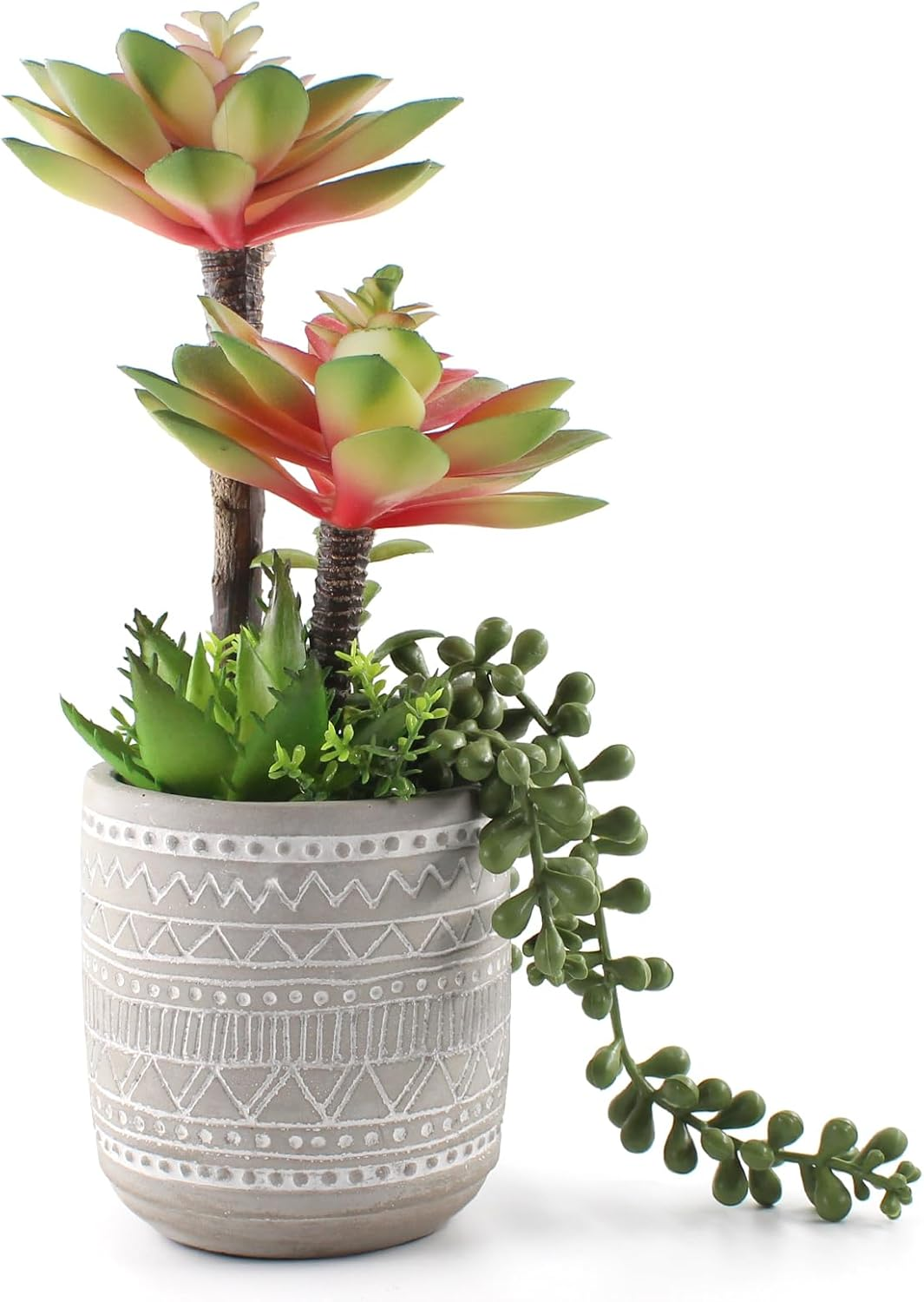 Artificial Succulents 11.4 Inch Realistic Textured Fake Succulents Faux Green Plants Aloe String of Pearls Potted Ceramic Plant for Home Decor Table Centerpiece image number 4
