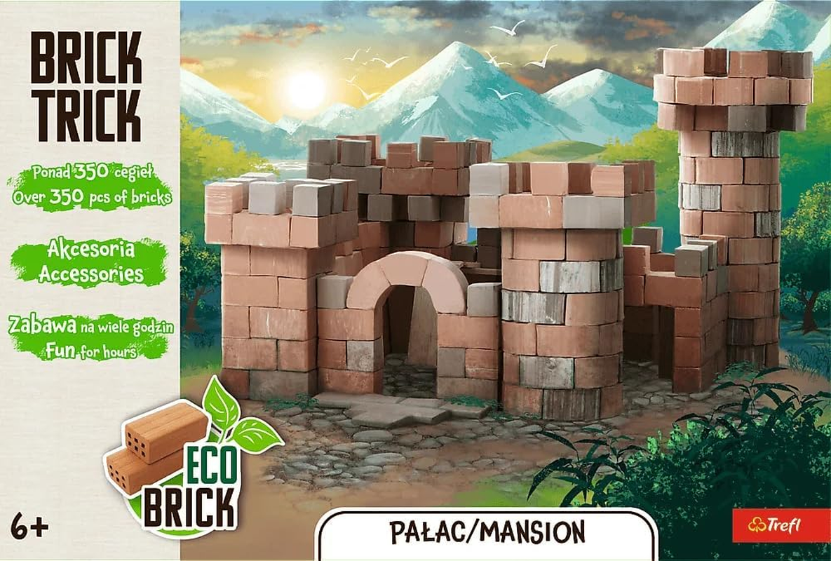 Trefl Brick Trick: Palace/Mansion - Building with Stones, Eco Bricks Made of Real Bricks, 350 Stones, Reusable, Creative Set for Children from 6 Years