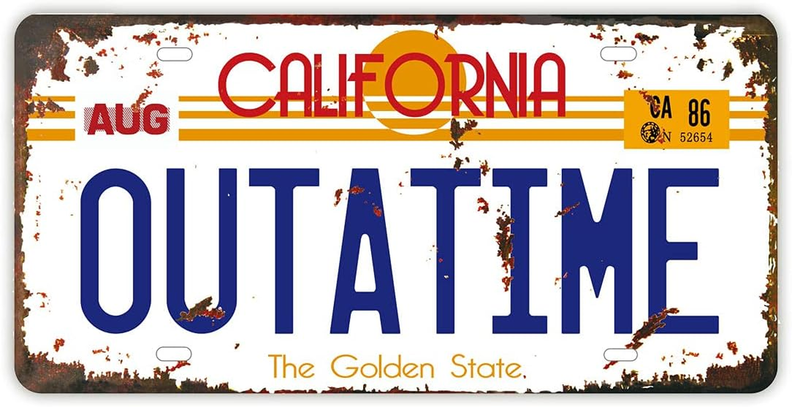 Outatime Back to the Future License Plate Memorabilia, Embossed License Plate Replica, Delorean Movie Prop Metal Stamped Vanity Number Tag, 12X6 Inch