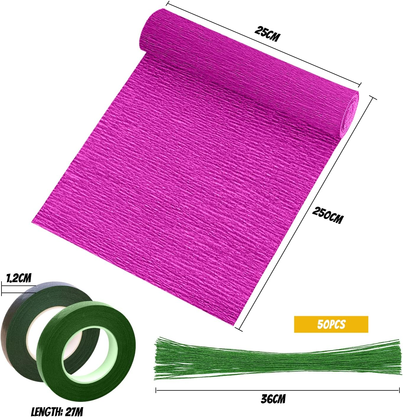 Crepe Paper 8 Rolls Wide Crepe Paper Streamers 10 Inch X 8 Feet Artificial Floral Arrangements DIY Flower Making Kits Green Floral Tape and Wire for Wedding Festival Party Decorations Craft Supplies - 6 Rolls Green Series image number 4