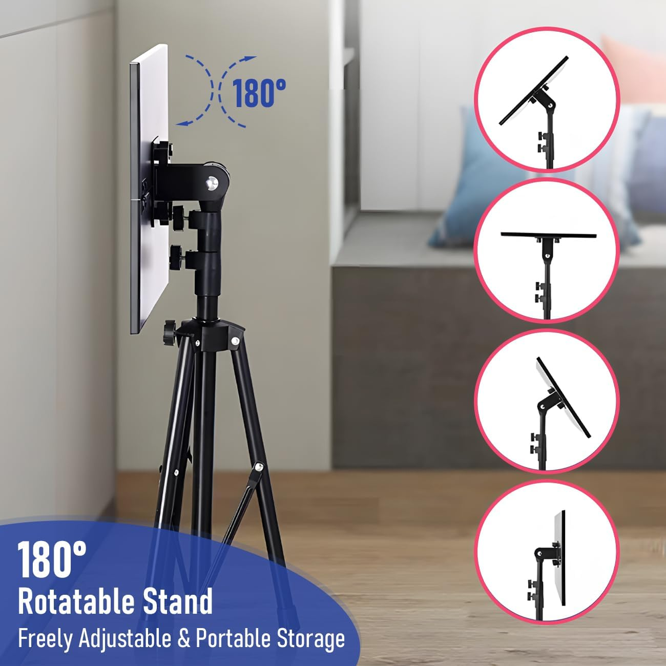 Projector Stand with Phone Holder, Adjustable 60-130CM Foldable Tripod Floor Stand for Projector/Laptop, Portable Home Theater & Office Studio Equipment for Movies, Stage, Outdoor Use image number 3