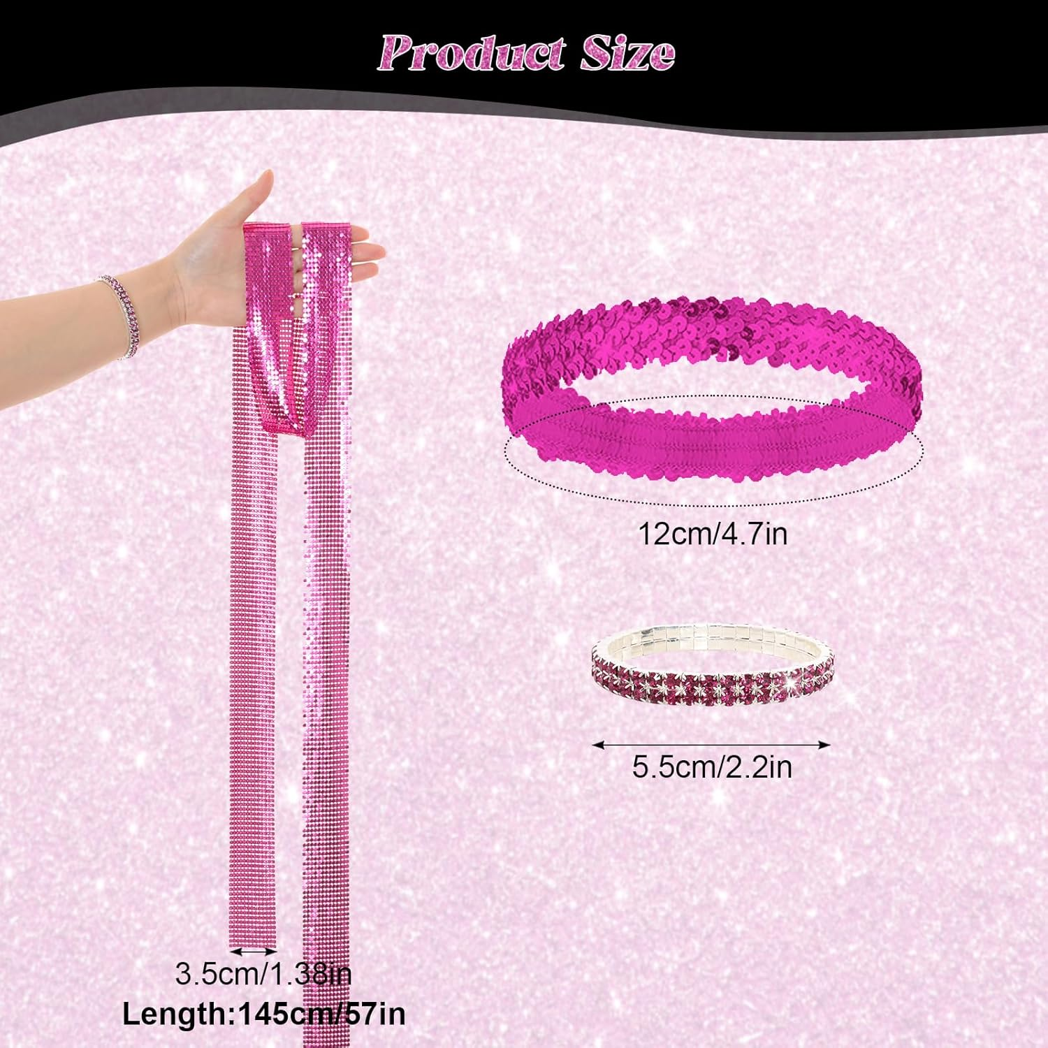 6 Pcs 70S Women Disco Accessories Disco Costume Jewelry Disco Sequin Scarf Headband Diamond Bracelet Ball Necklace Earring Glasses(Gold)