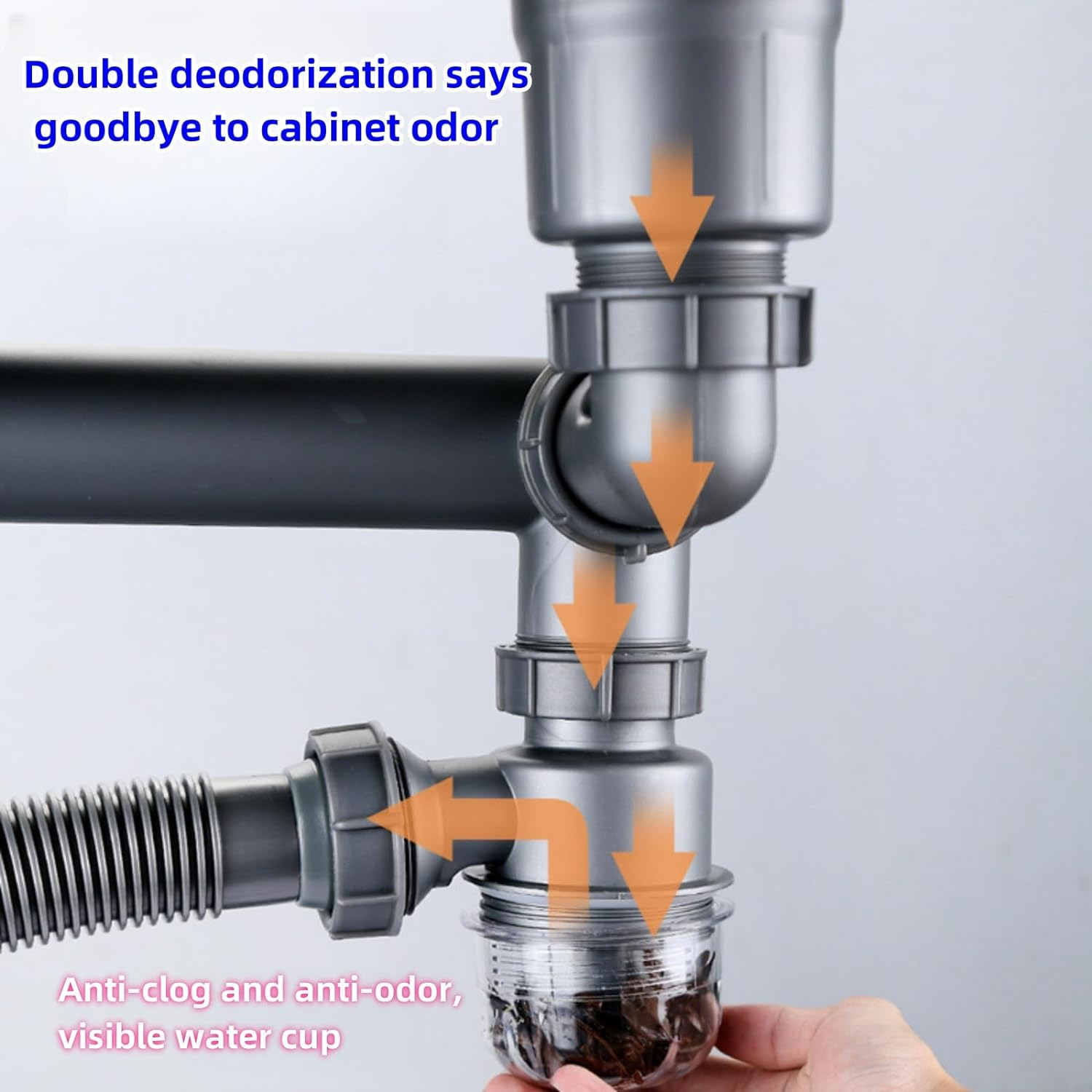 Qruilantu One Sink Kitchen Drainage Kit Space Saving Flexible Drain Pipe Flexible P-Trap Drain Strainer with 3-1/2 Inch Kitchen Sink Drain Assembly Kit，Suitable for Kitchen, Bathroom, RV image number 1