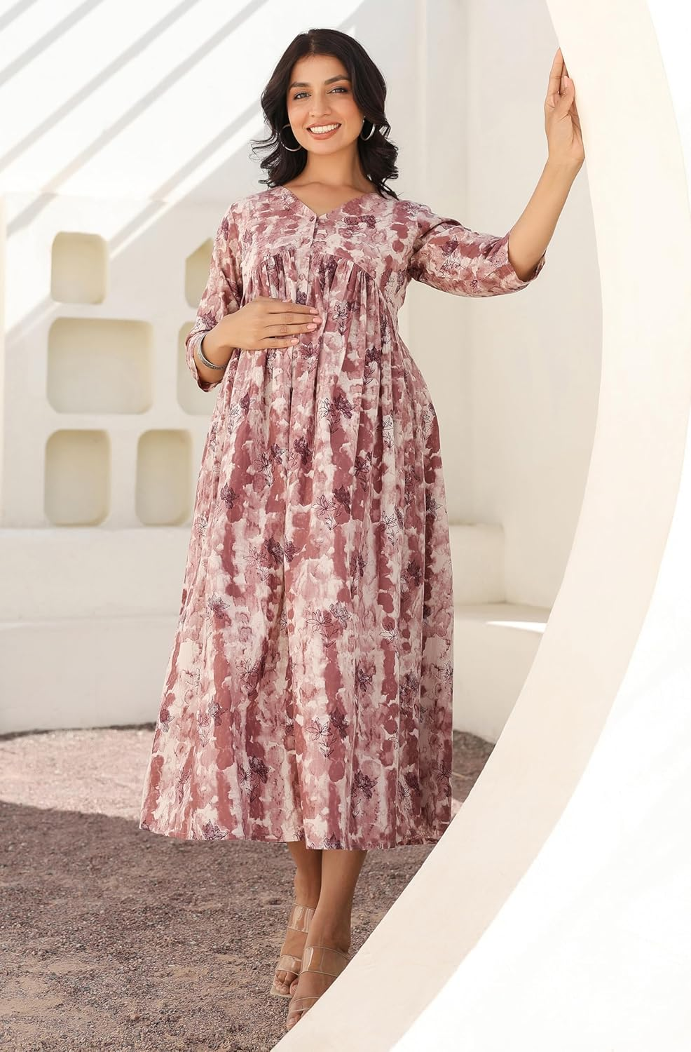 Janasya Maternity Nursing Dress with Breastfeeding Feature for Pre and Post Pregnant Women image number 3