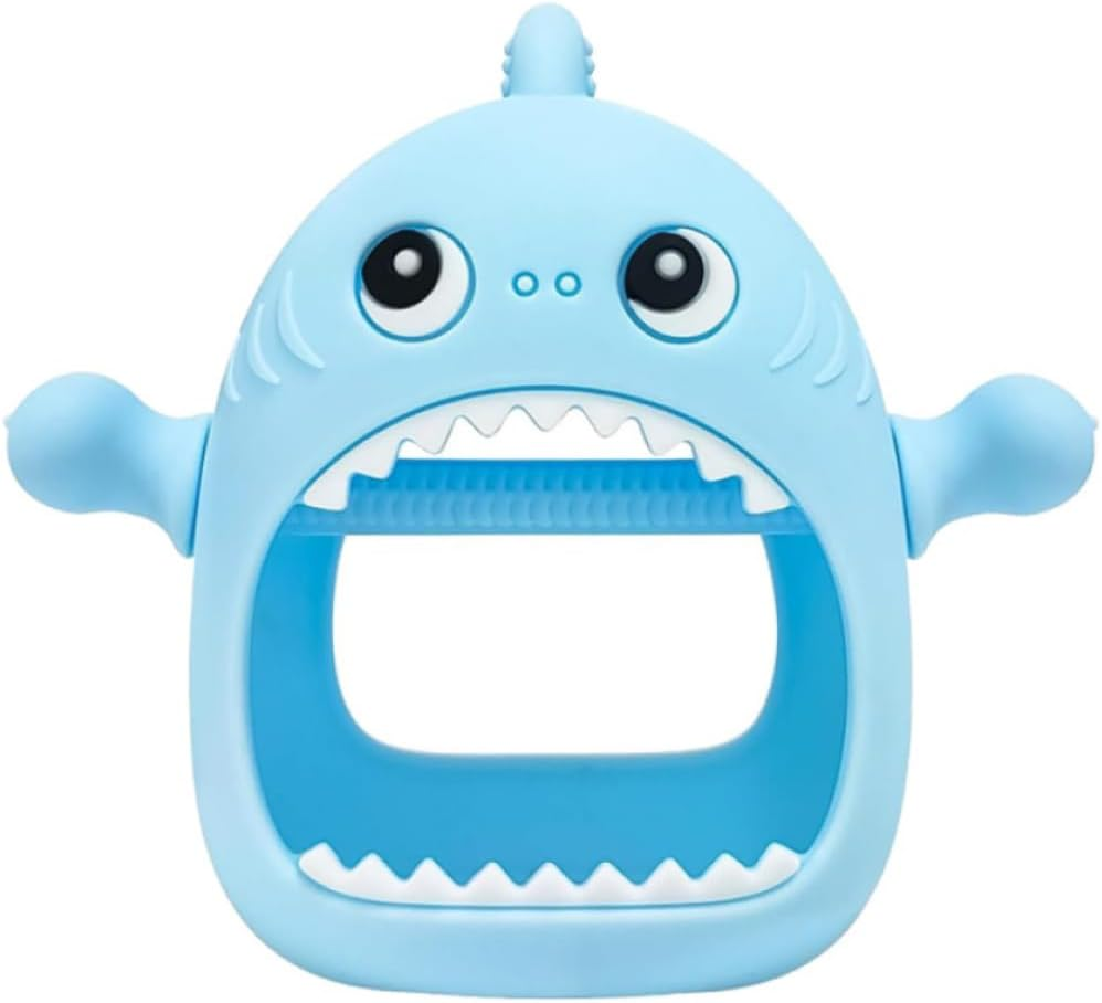 Cute Shark Teething Mitten Toy for Babies, Never Drop Silicone Baby Teether, Hand Pacifier for Babies to Suck and Chew, Toy for Teething Babies (Magenta Purple)