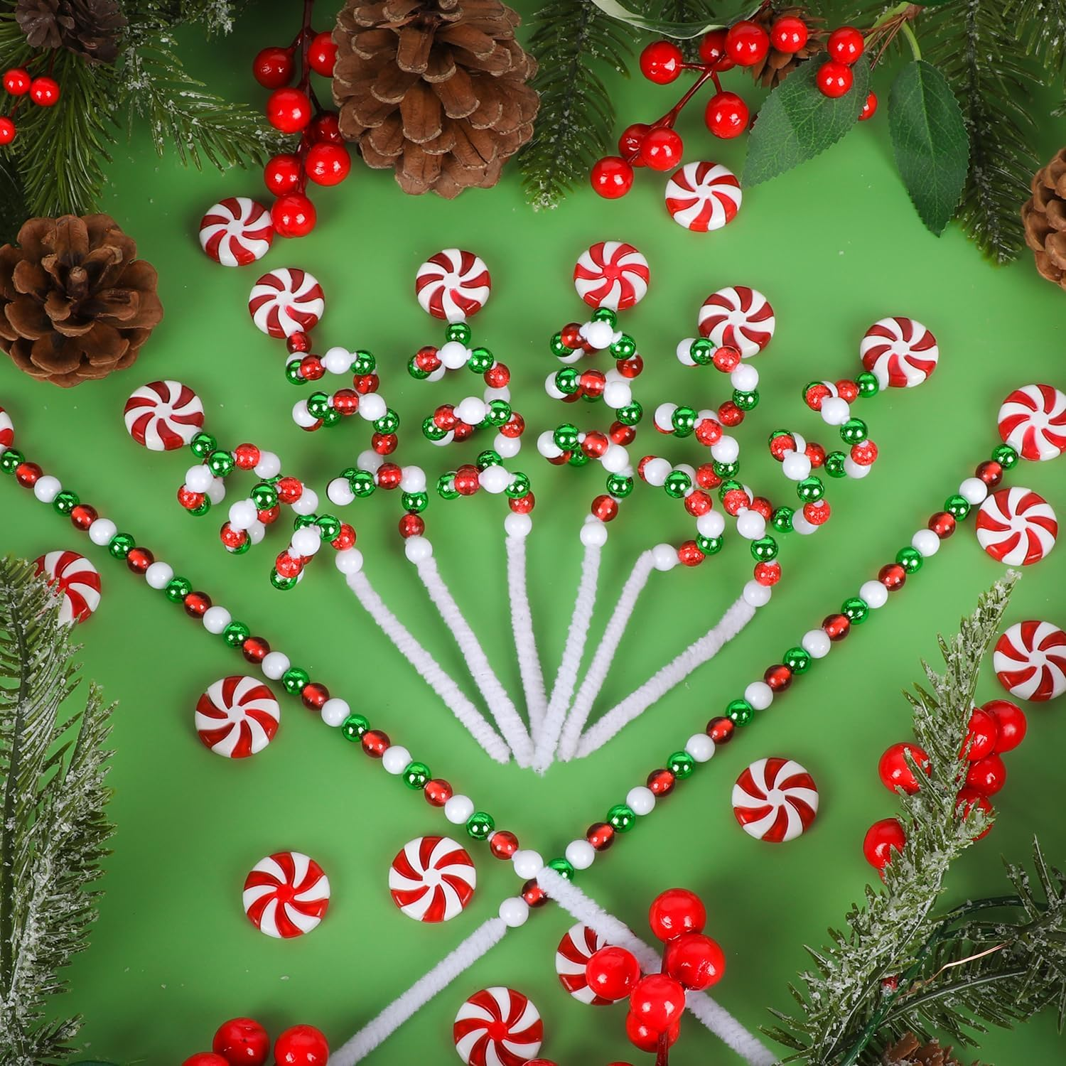 16 PCS 11.7 Inch Christmas Curly Pick Red Green White Christmas Ornament Candy Shape Christmas Tree Picks Christmas Tree Decorations for Xmas Tree Topper Xmas Party Supplies Home Vase Party Ornaments image number 1