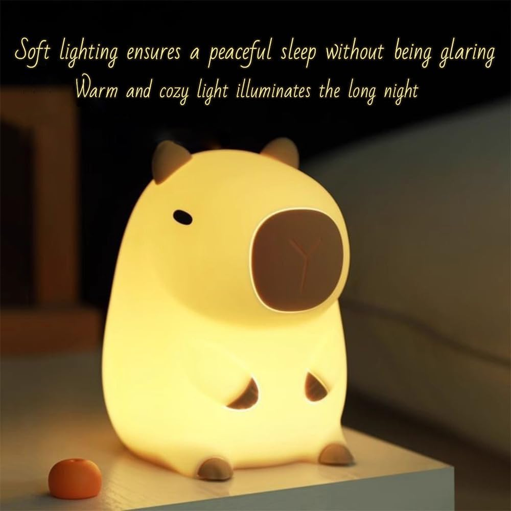 Night Light,Cute Capy-Bara Animal Soft Silicone Touch Control Lamp with Timer Dimmable, Portable Rechargeable Room Bedside Desk Decor Valentine'S Day Birthday Xmas Gifts for Camping image number 3