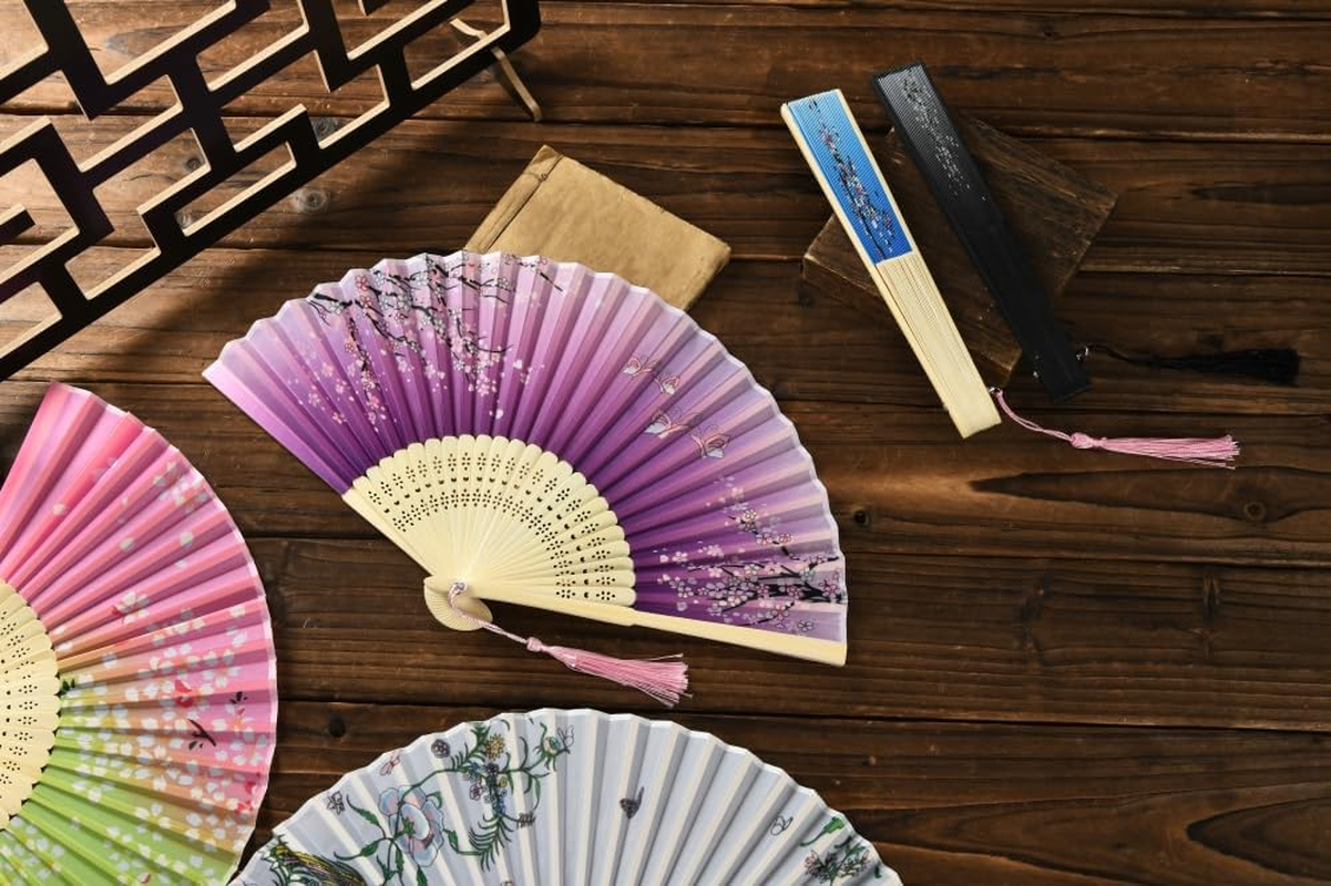 HUNANBANG 4 Pieces Oriental Bamboo Folding Hand Fans Adults Only Church Wedding Gift, Party Favors, DIY Decoration Gift Size 8 1/4" Wholesale 10Pack (Bamboo Assorted 4Pack) - Bamboo4Pack image number 2