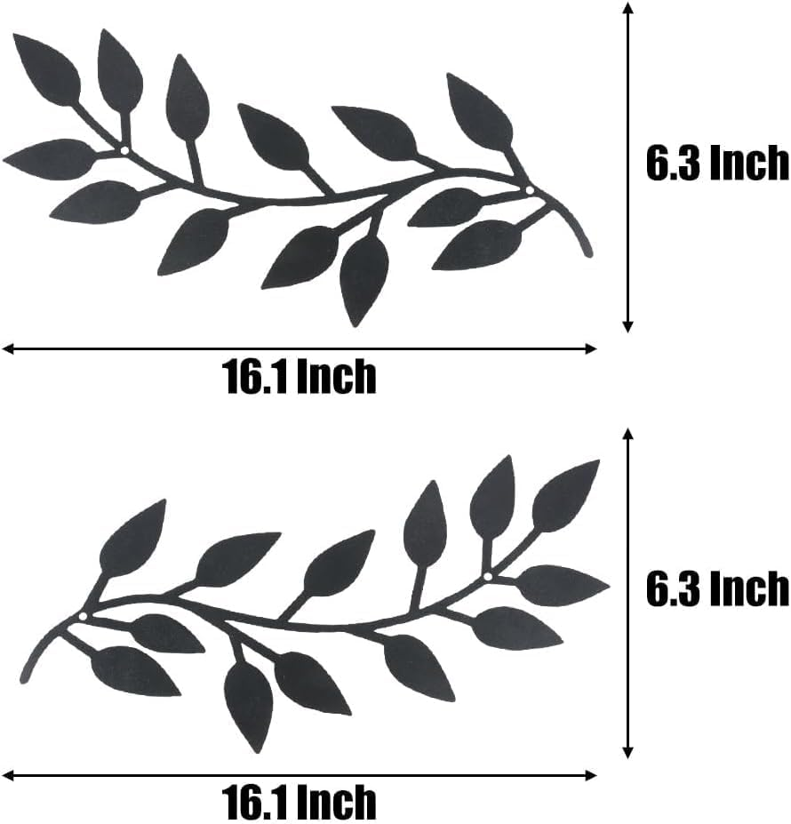 2 Pieces Metal Leaf Leaves Wall Hanging Decor - Olive Branches and Leaves Modern Wall Art above Bed, Outdoor (Black, One Size) image number 3
