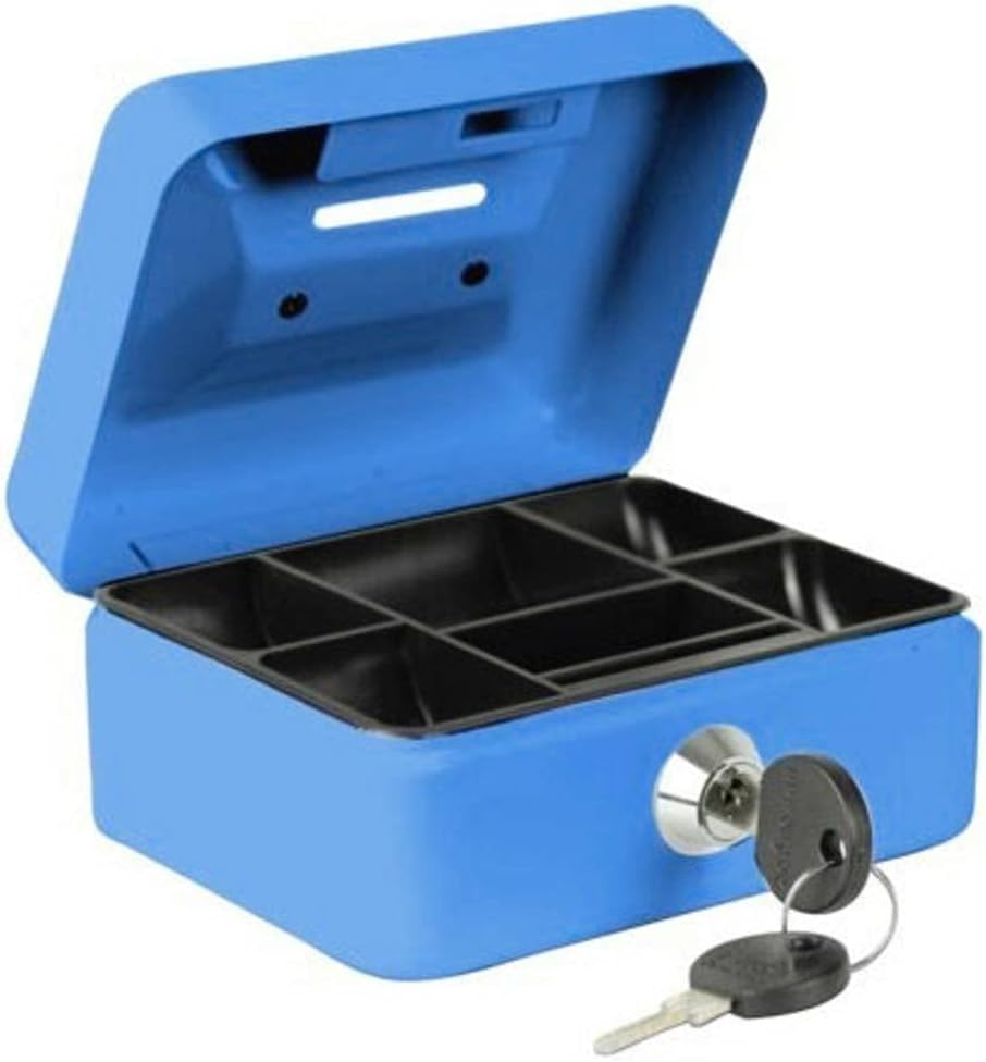 Burg-W&auml;chter Money 5012 Cash Box Lockable with Key, Slot and Cash Insert, Small, Sheet Steel, Blue