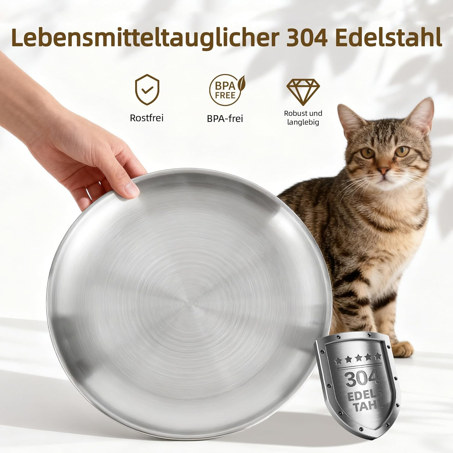 Nayelf Stainless Steel Flat Cat Bowl, Feeding Bowl, Cat Bowl, Non-Slip Cat Plate against Whisker Fatigue, Feeding Bowl for Persian Cats and Short-Legged Breeds, Dishwasher Safe (2 Pieces) image number 5