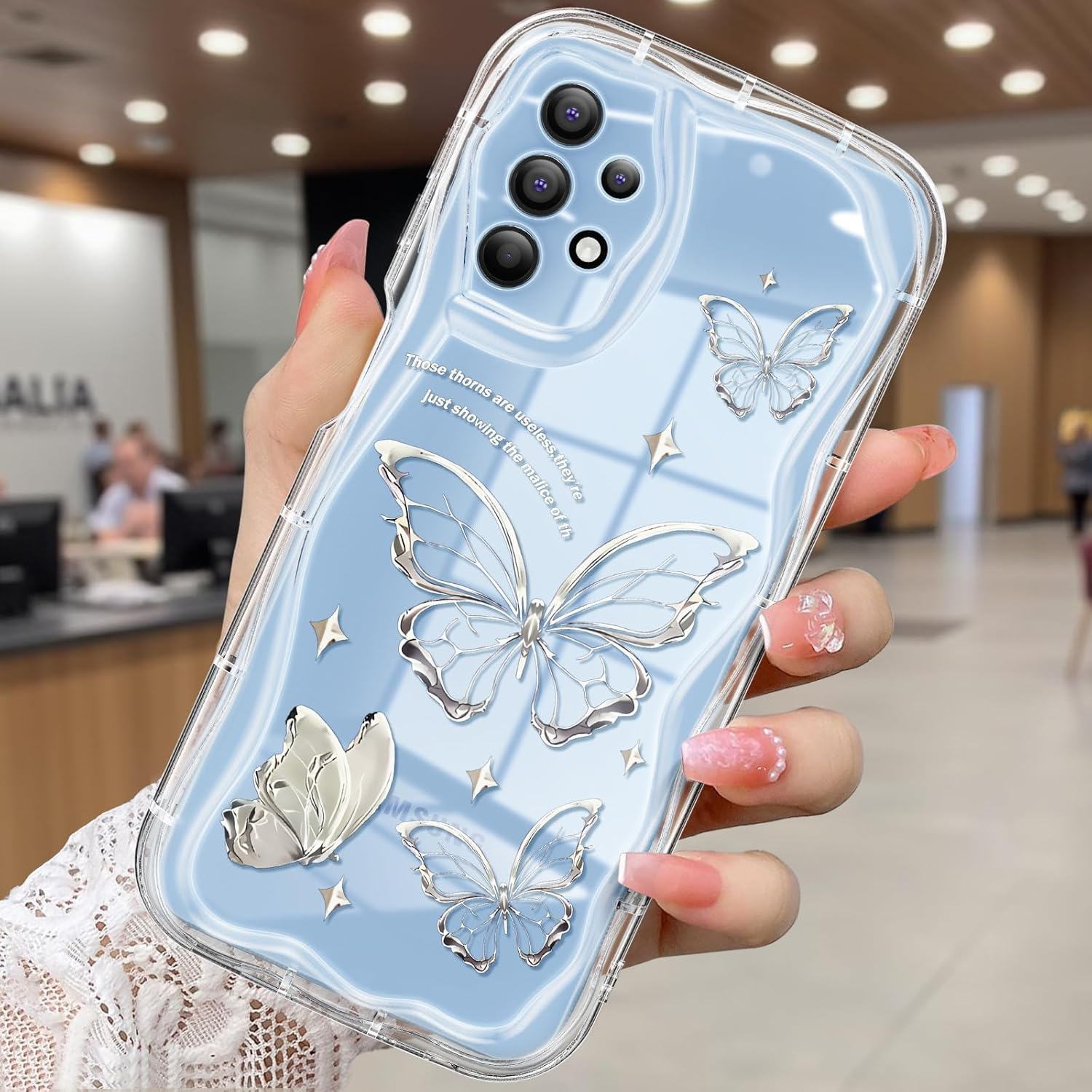 CASBST Compatible for Samsung Galaxy A32 5G Case, Pretty Butterfly Print Three-Dimensional Wave Clear Case for Girls Women, Soft Full Package Anti-Fall Cover for Galaxy A32 5G, Silver Butterfly image number 3