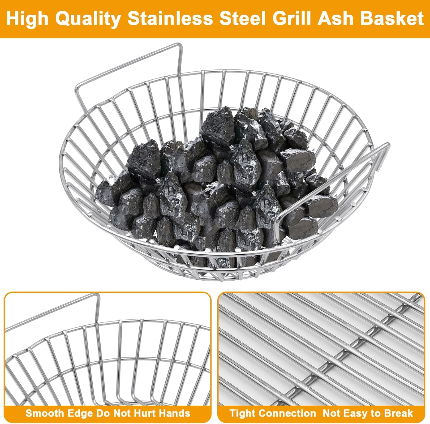 14 Inch Stainless Steel Charcoal Grill Ash Basket for Large BGE Kamado Joe Classic and Other Similar Grills