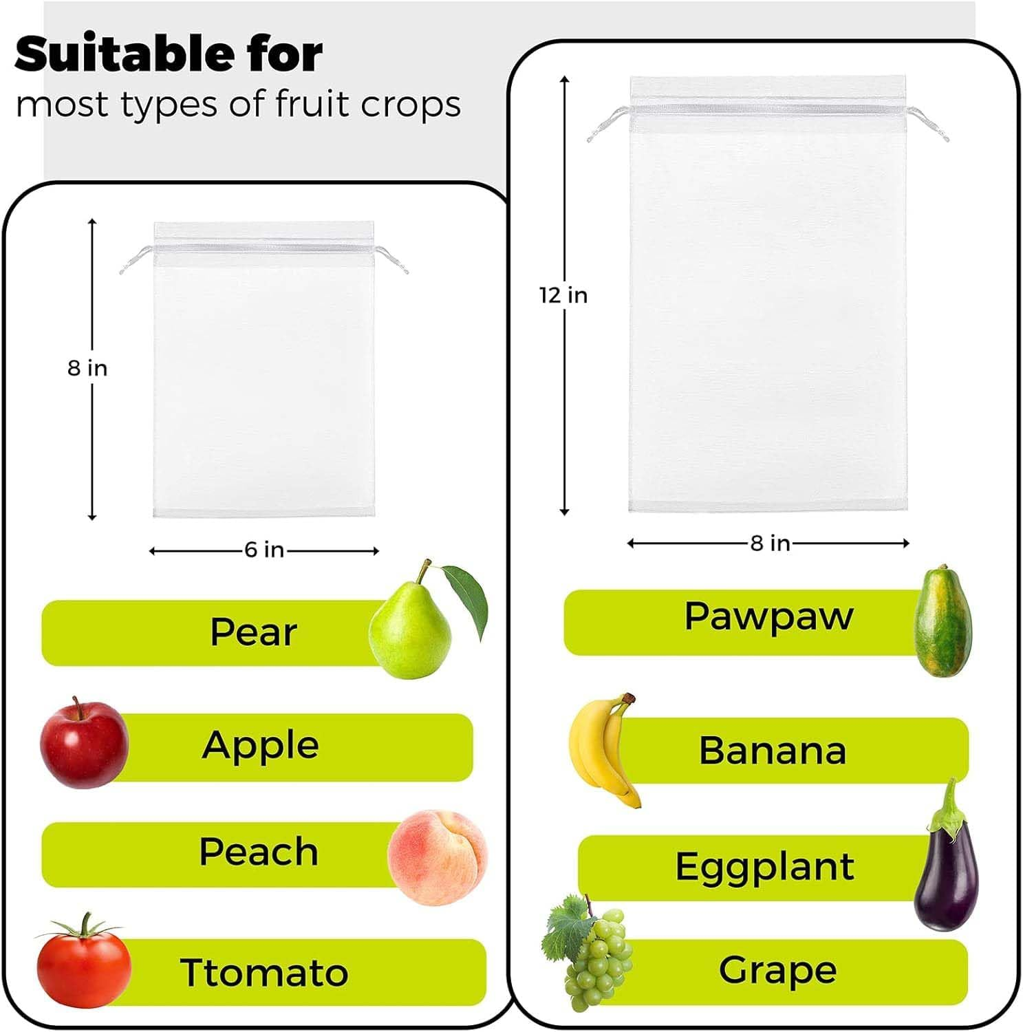 50Pcs Fruit Protect Bags, Reusable Mesh Garden Netting Protection Bag for Plants Vegetables for Plant/Fruit/Flower (White, 6 * 8Inch) - Green, 8 * 12Inch image number 4