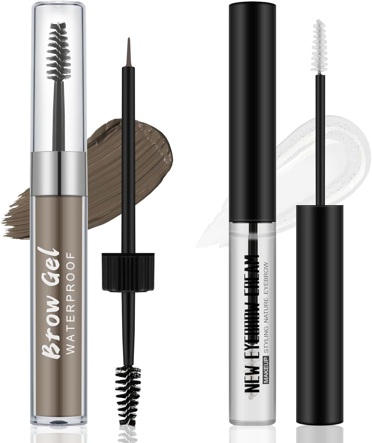 Apooliy 2Pcs Waterproof Eyebrow Gel Set，Highly Pigmented Liquid Eye Brow Gel and Clear Setting Brow Glue,Shaping Natural Eyebrows
