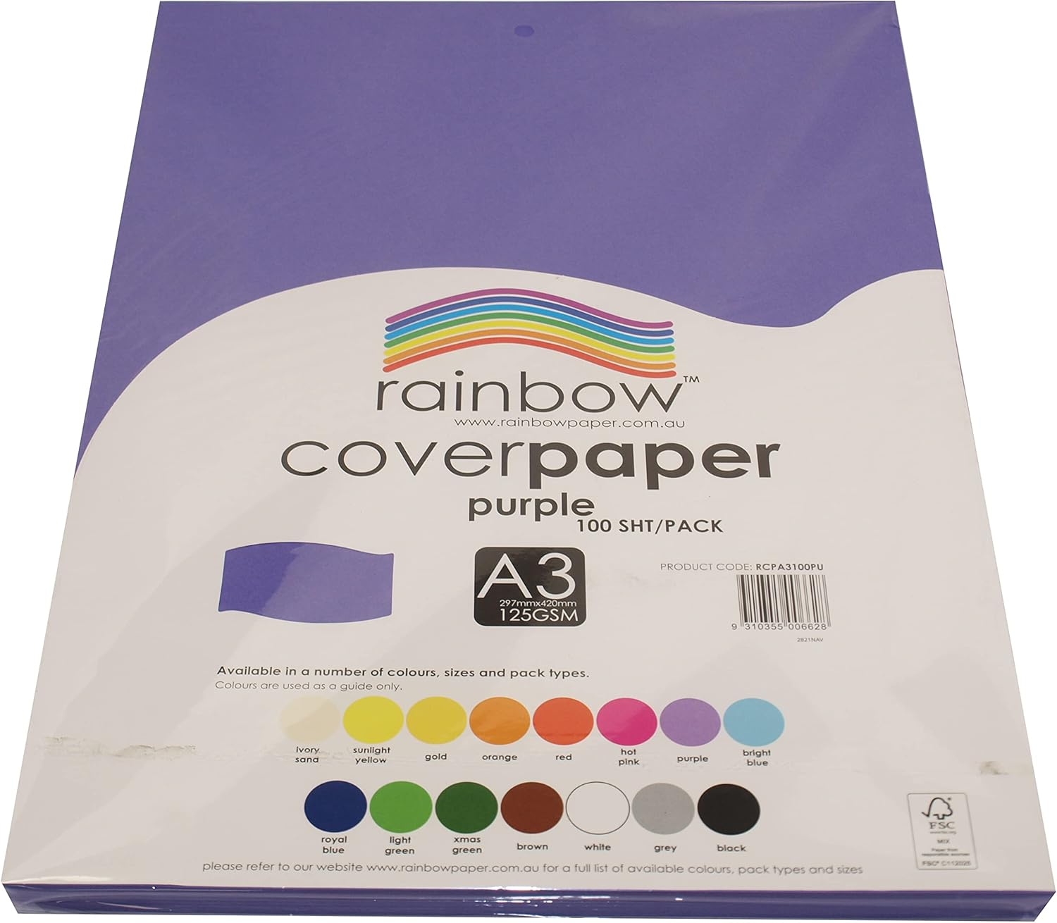 Rainbow A3 Cover Paper 100 Sheets, Purple image number 1