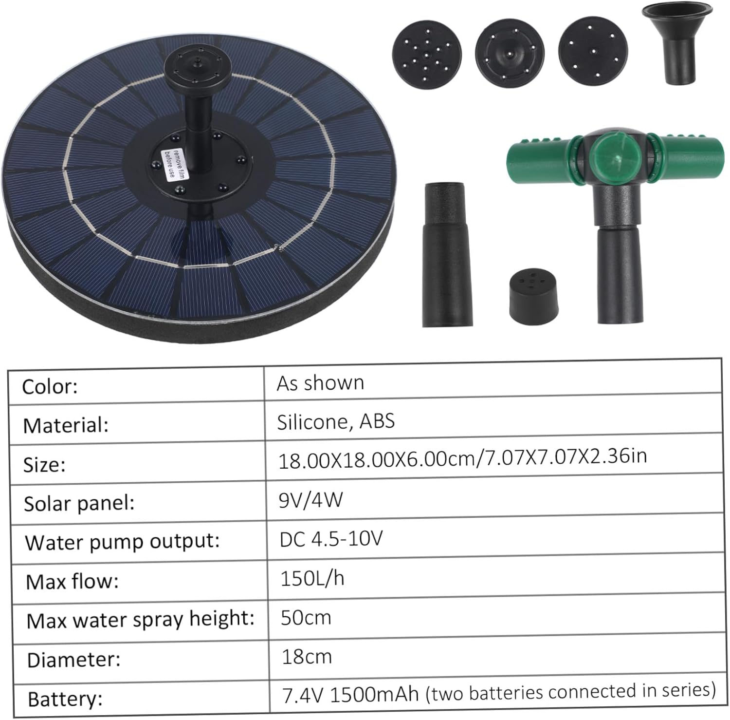 Balacoo Solar Powered Fountain Pump with Colorful LED Lights Water Shortage Protection Easy Installation for Outdoor Garden Bird Baths Pools Ponds and Water Features image number 5