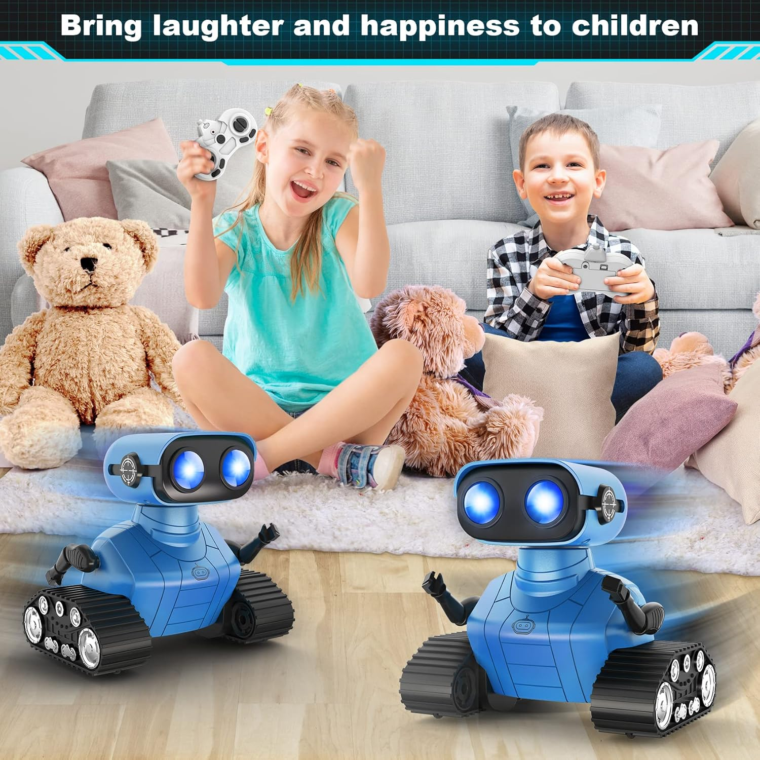 Robot Toys for Boys Girls, Rechargeable Remote Control Emo Robots with Auto-Demonstration, Flexible Head & Arms, Dance Moves, Music, Shining LED Eyes for 3+ Years Old Kids