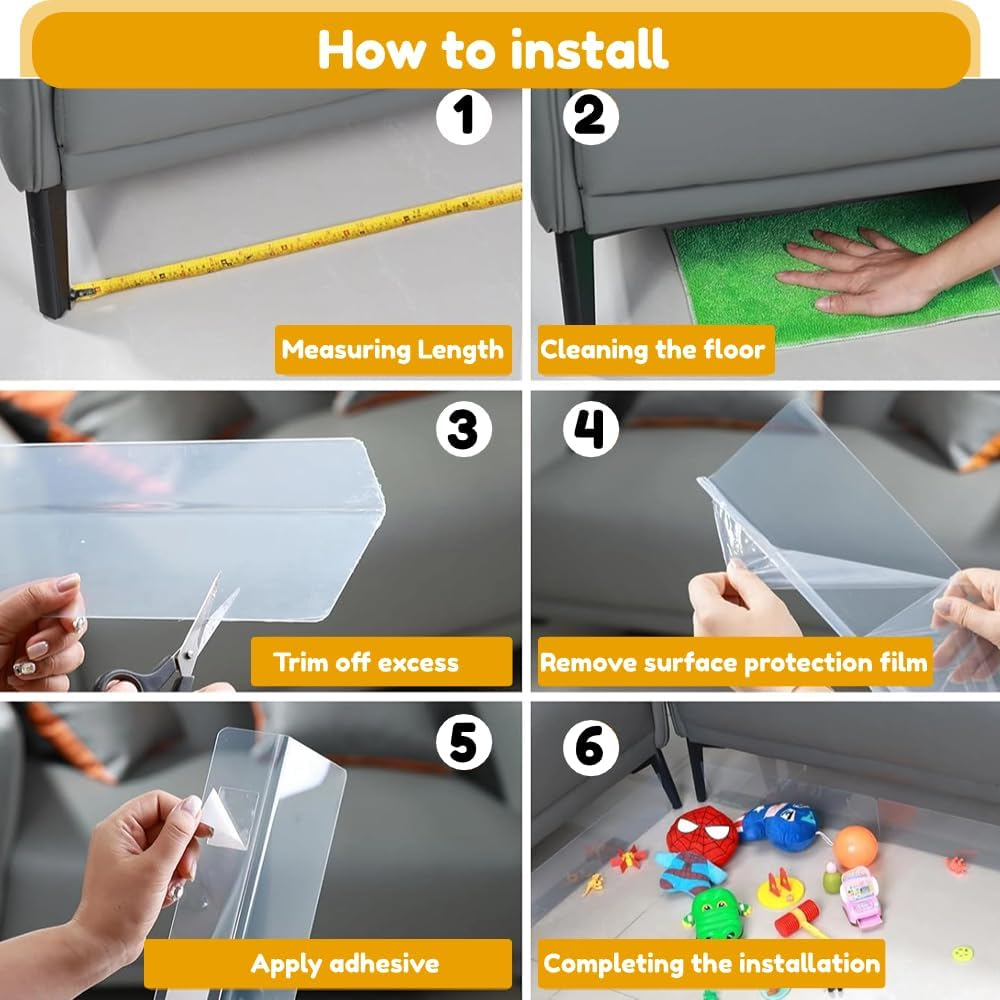 Clear under Couch Blocker,4Pack Gap Bumper Toy Blocker for under Furniture,Couch Guards for Bottom Gap,Prevent Things Going under Bed or Sofa (50Cm*5Cm*8Cm) image number 1