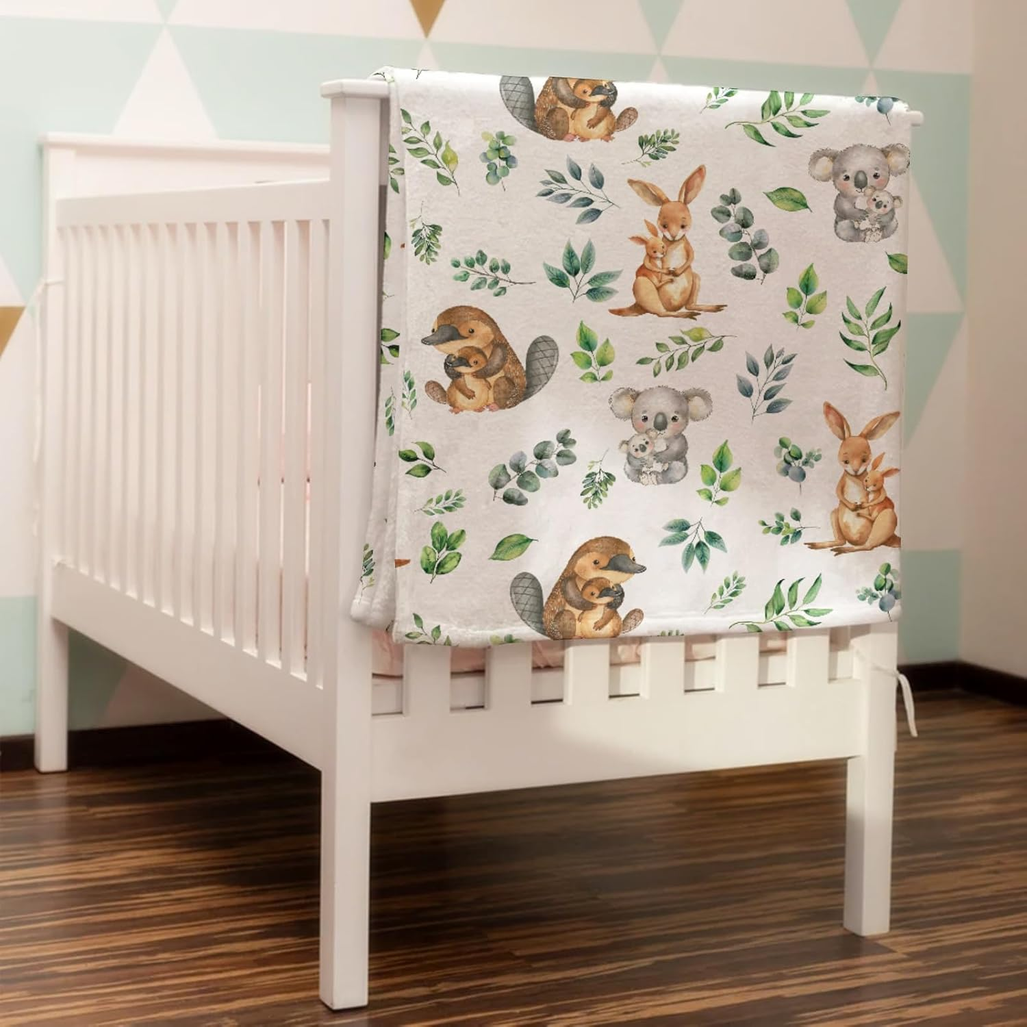 Baby Australian Animals Blanket for Boy Girl Koala Kangaroo Green Leaves Swaddle Blanket Wildlife Soft Flannel Receiving Blankets Infant Newborn Toddler Nursery Crib Bed Blankets Playmat 30X40