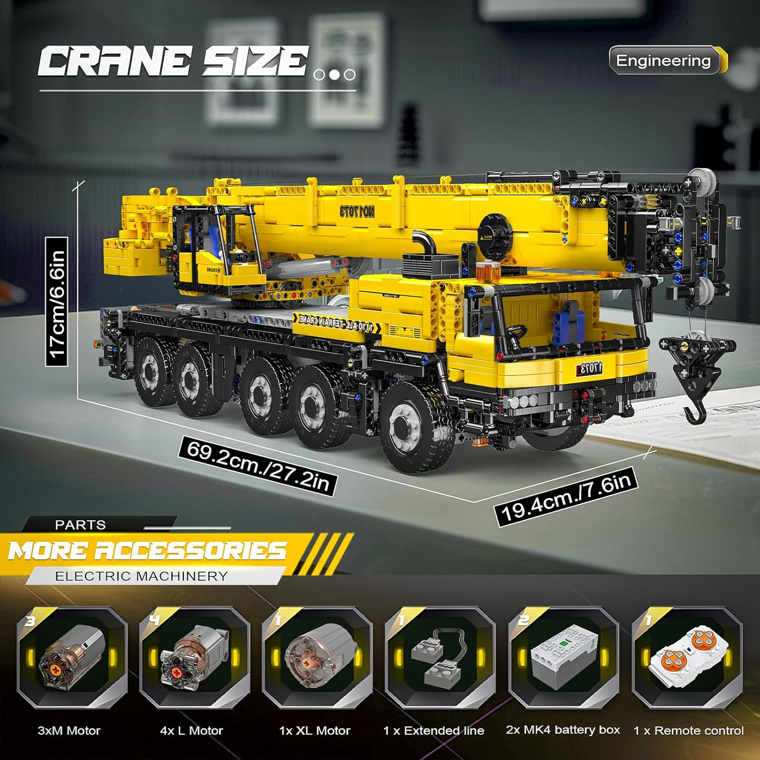 Mould King 17073 Technik LTM 1110 Crane Building Blocks Kit, 3218+ PCS APP Remote Control Engineering Vehicle Model with 8 Motors, MOC Crane Blocks Toy for Kids 14+ and Adults (Yellow)