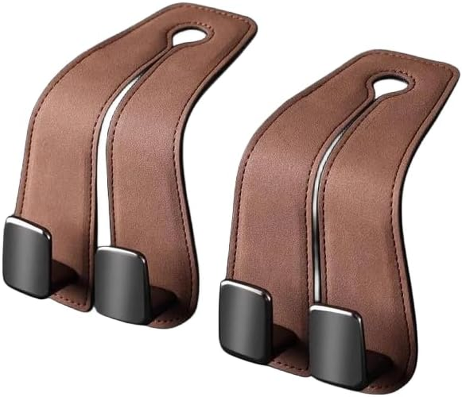 Car Seat Back Double Hook - Suede Hook, Upgraded 2 in 1 Purse Hook, Universal Hidden Multifunctional Headrest Hooks for Car, Home (Brown, 2Pcs)