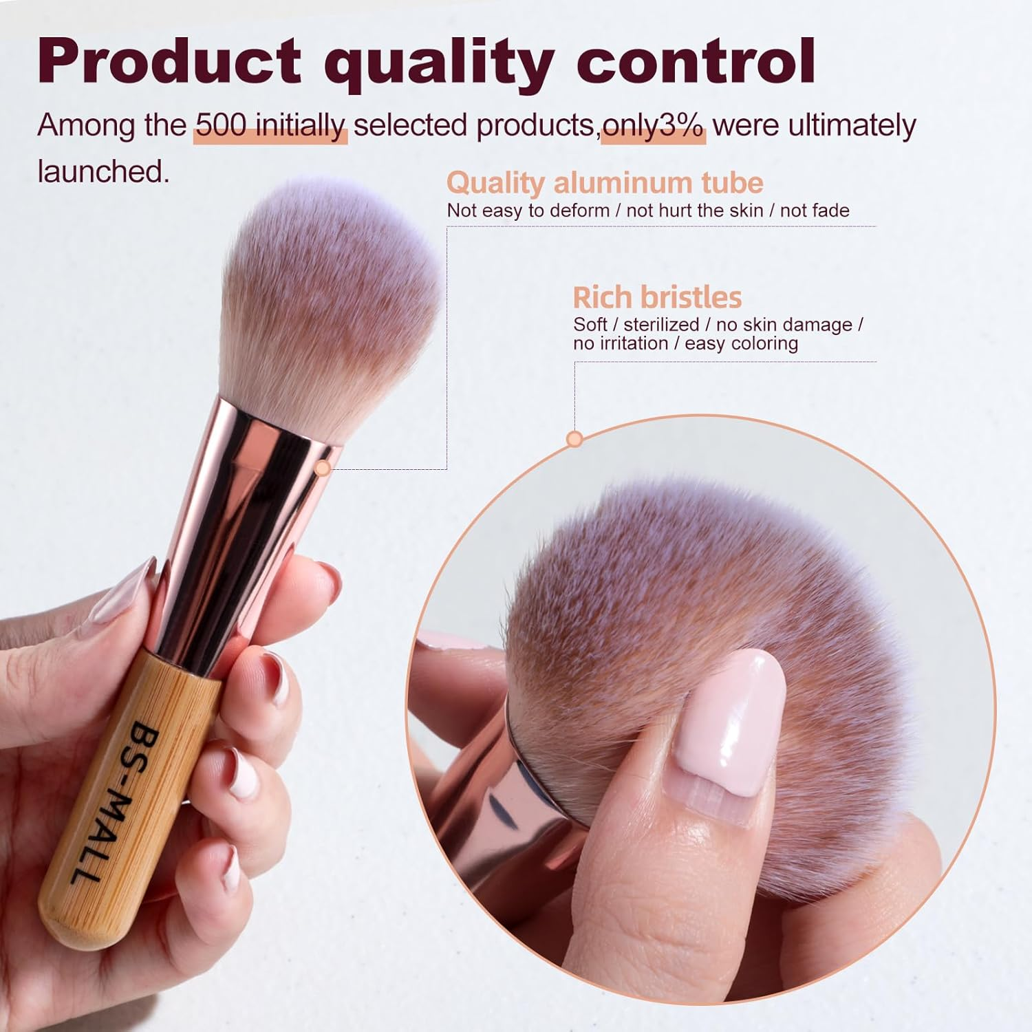 BS-MALL 14 Pcs Makeup Brushes Set with 1 Pcs Makeup Sponge &ndash; Essential Foundation Powder Concealers, Eye Shadows, Blush Makeup Brushes with Travel Makeup Case (Bamboo) - Beige image number 3