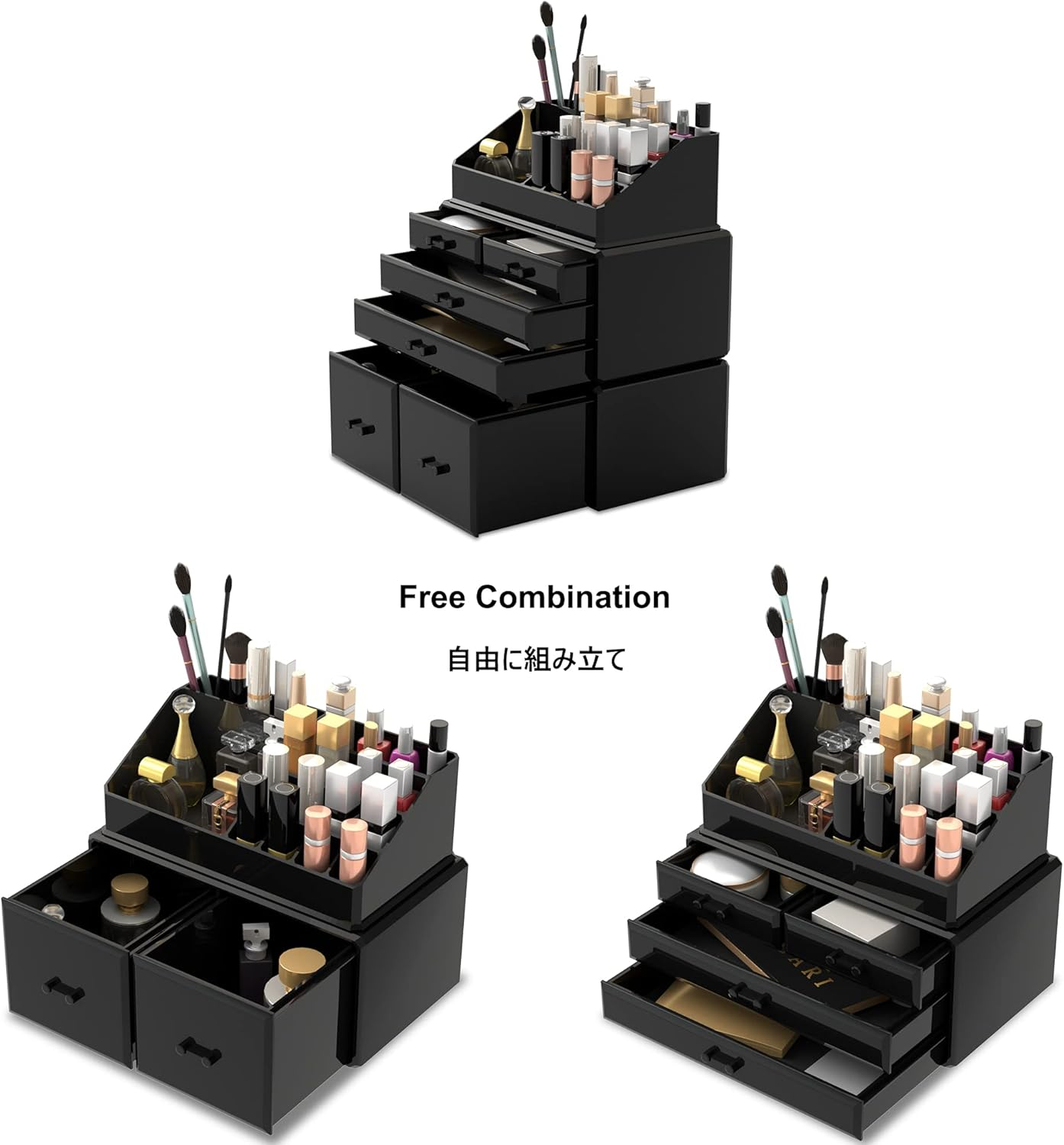 Readaeer Makeup Cosmetic Organizer Storage Drawers Display Boxes Case 6 Drawers Black image number 5